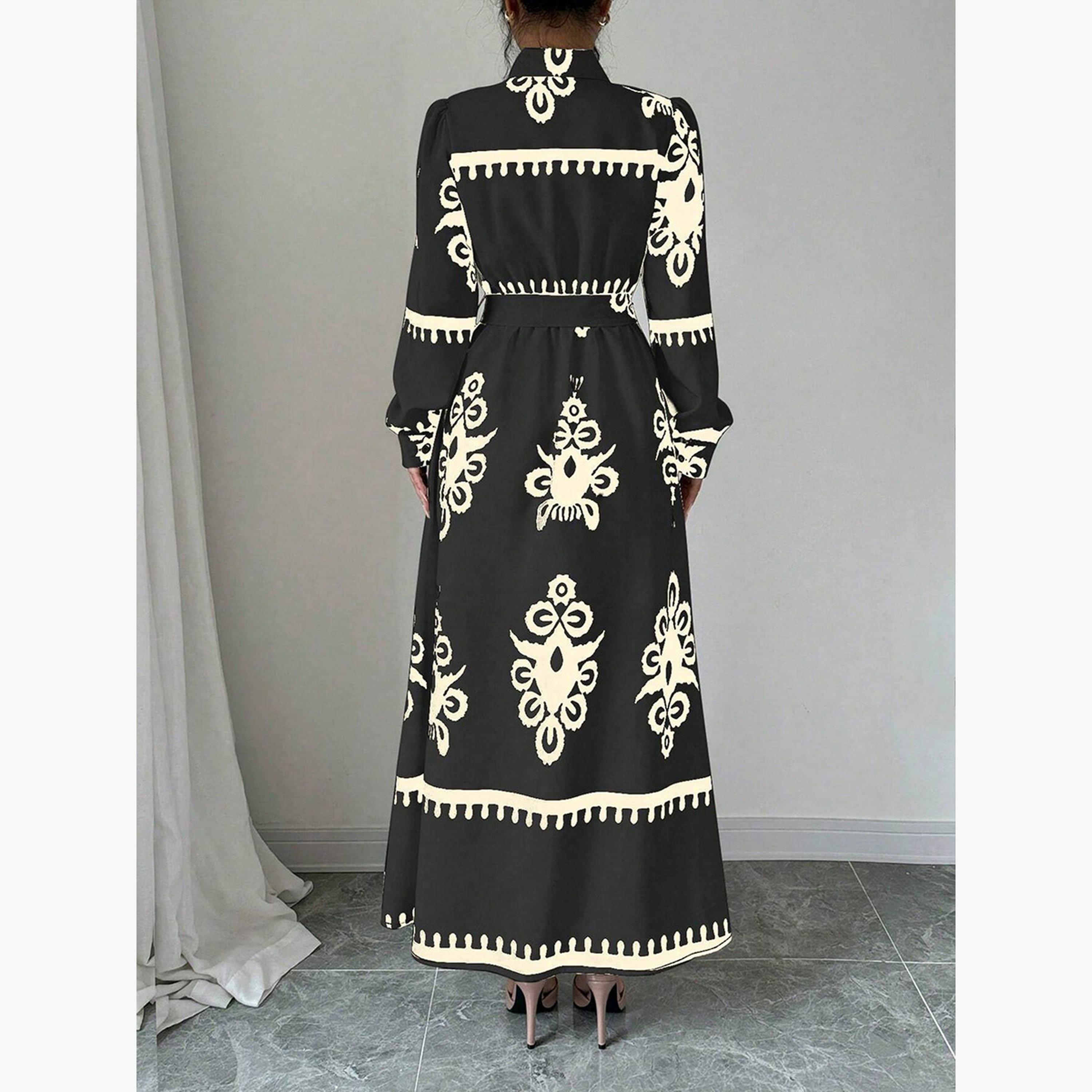 Take Two Women Graphic Belted Button Front Maxi Dress-women-clothing-dresses-image-5