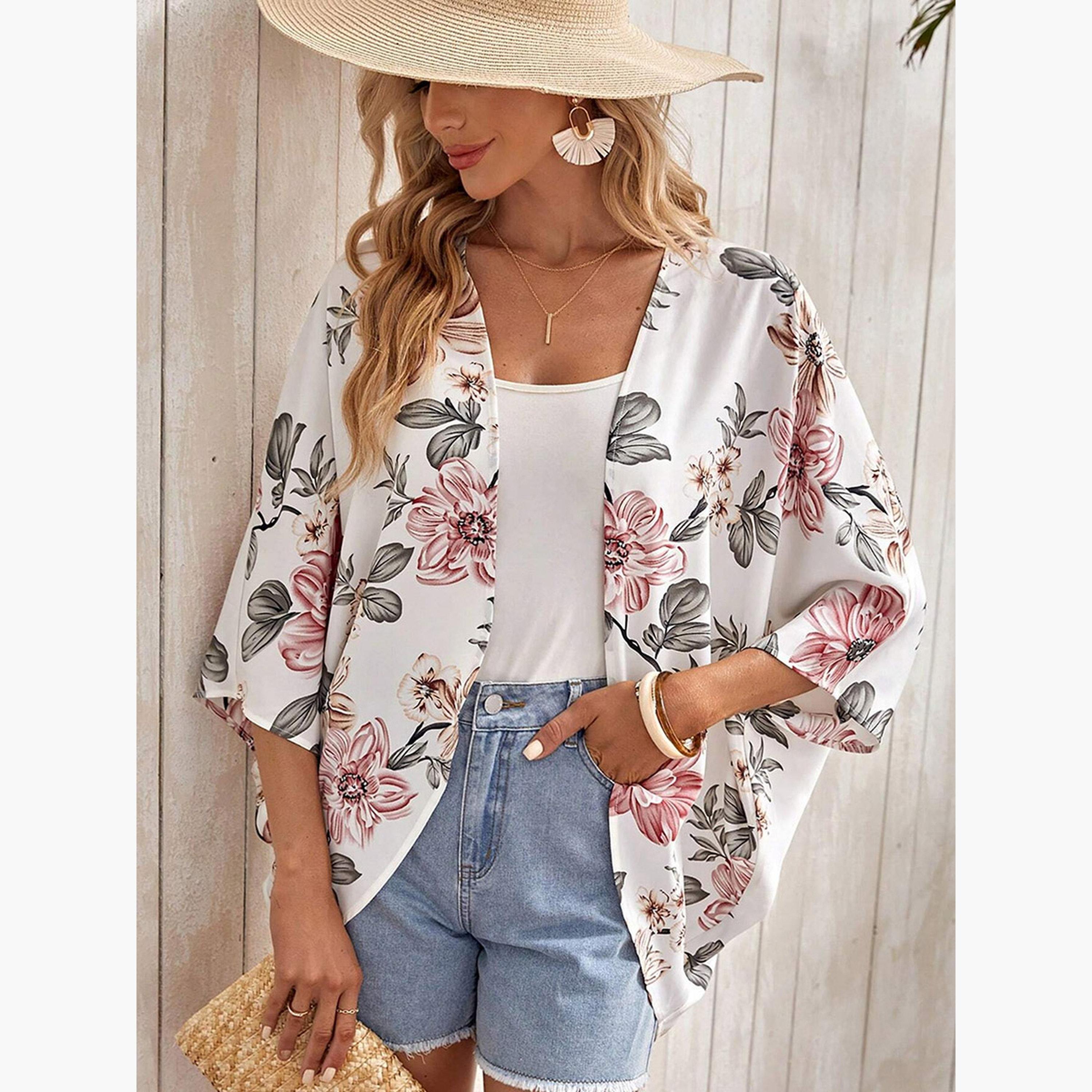 تيك تو - كيمونو نسائي بطبعة زهور بأكمام 3/4-women-winterwear-cardigansandjumpers-cardigans-image-6
