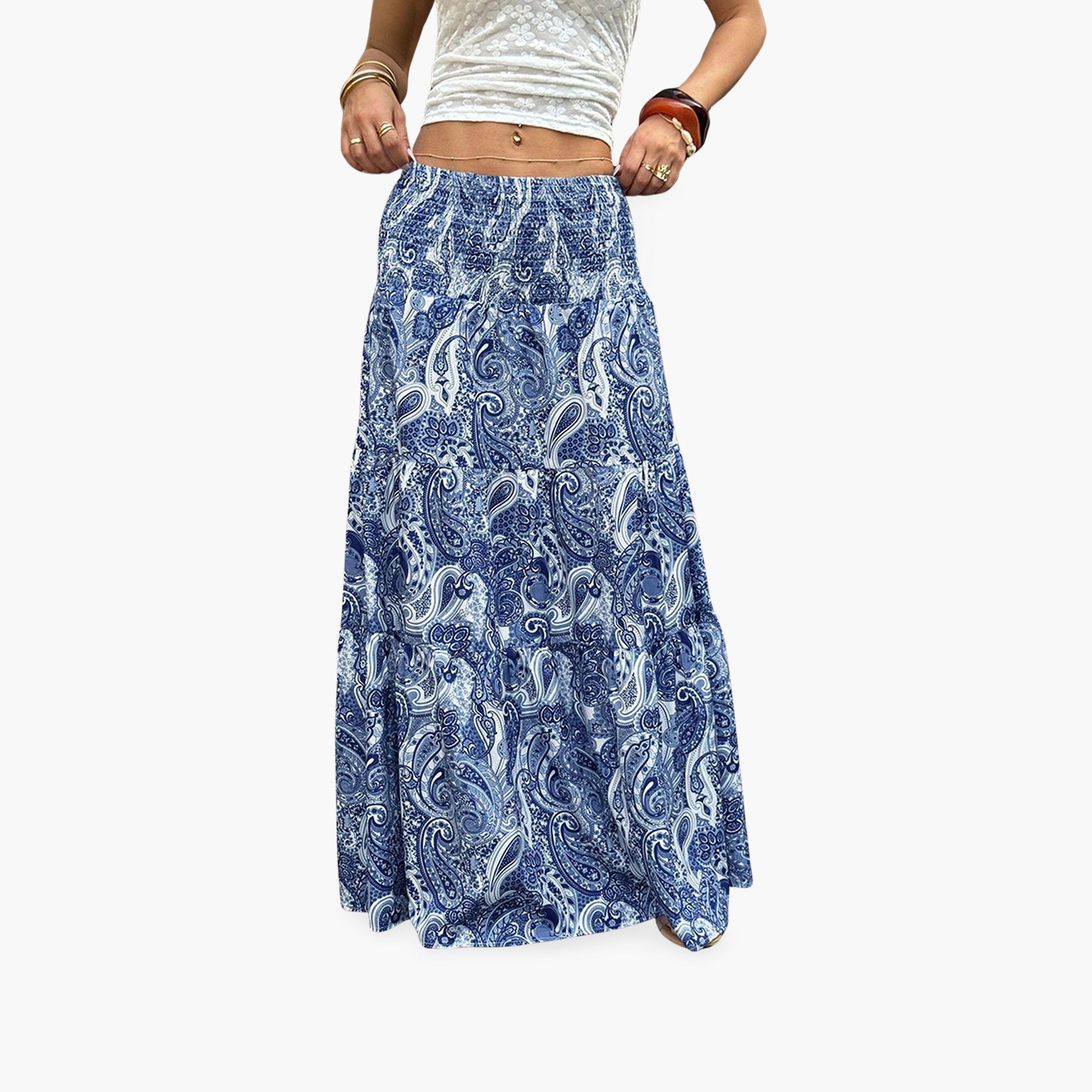 تيك تو - تنورة ماكسي نسائية زرقاء بنقشة بيزلي-women-clothing-bottoms-skirts-image-1