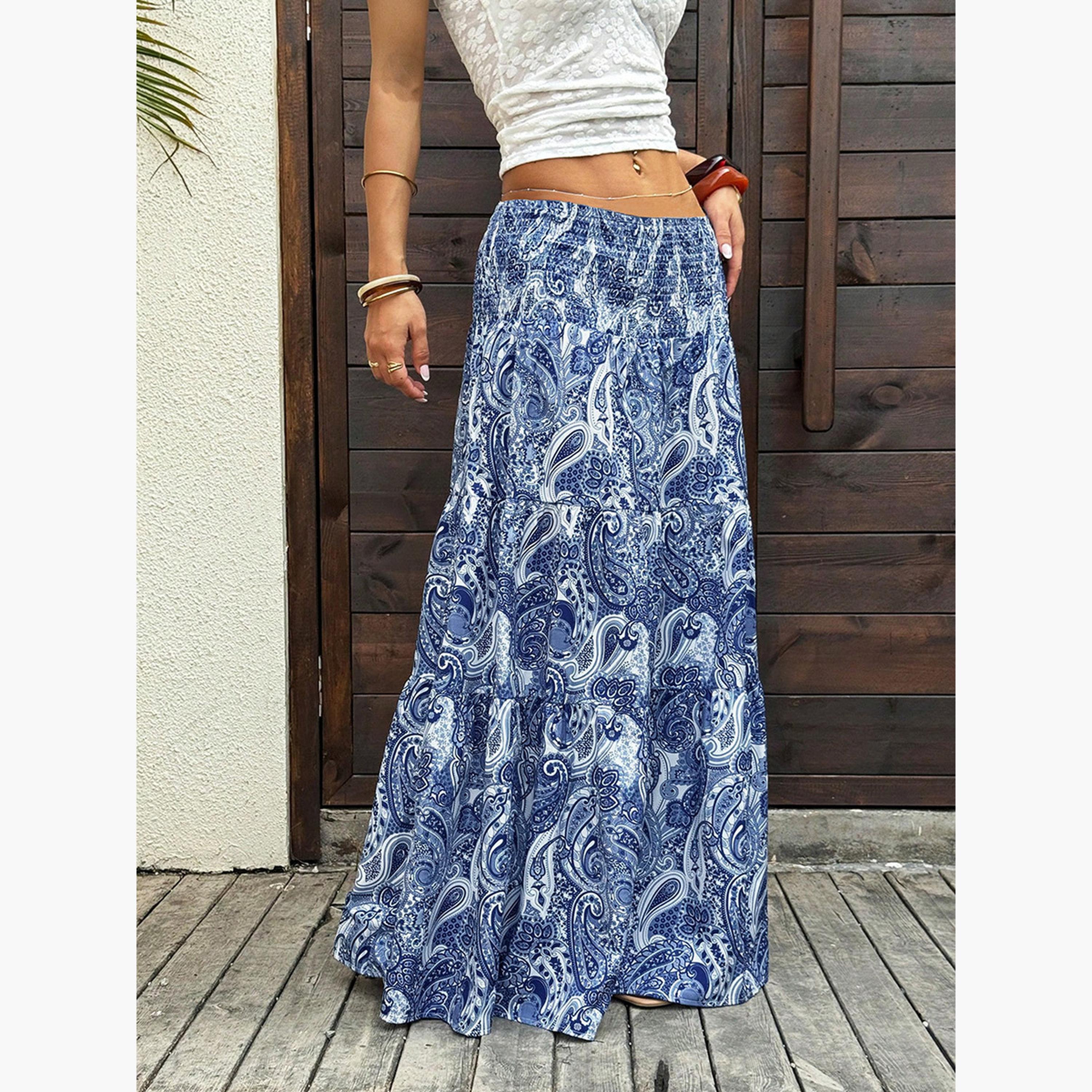 تيك تو - تنورة ماكسي نسائية زرقاء بنقشة بيزلي-women-clothing-bottoms-skirts-image-3