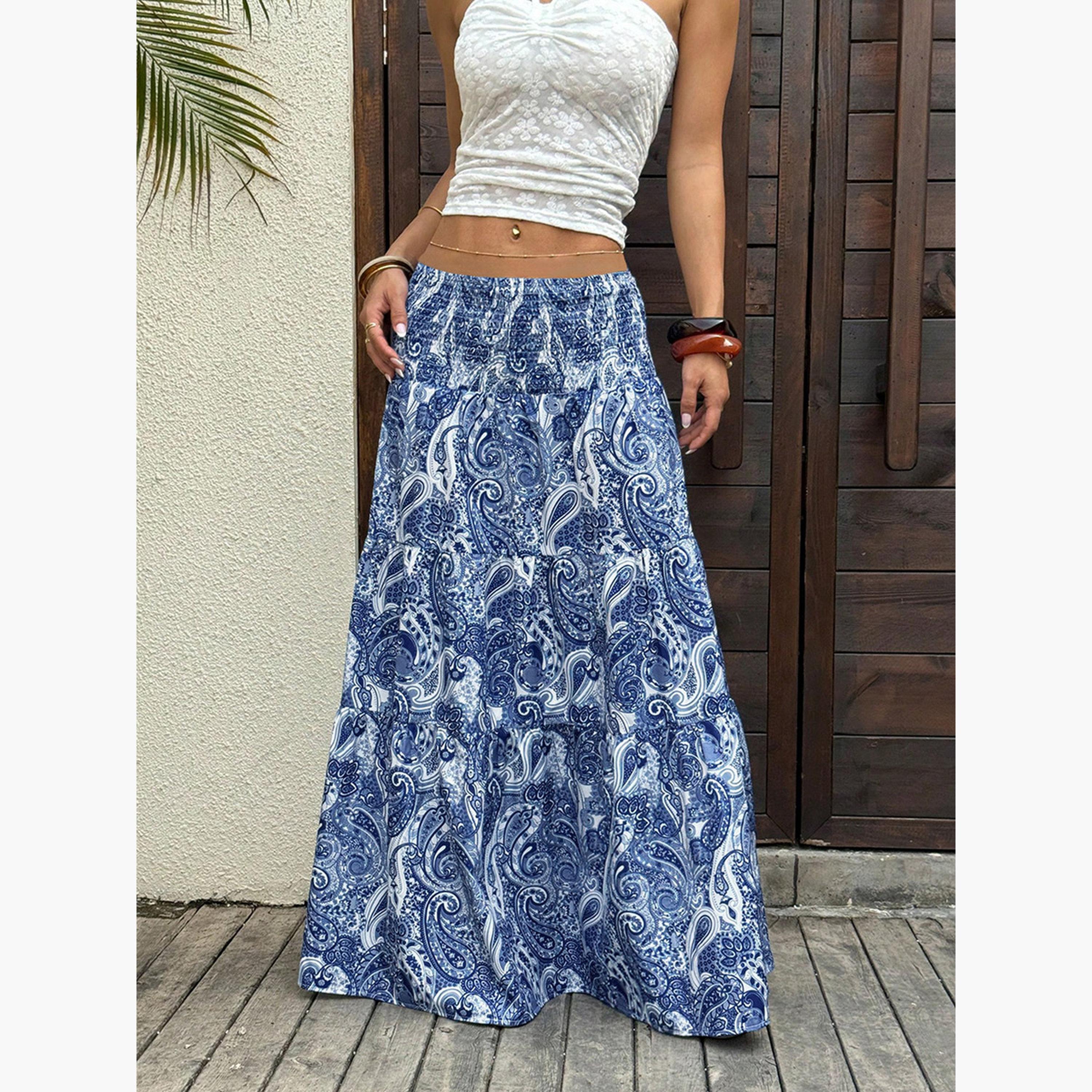 تيك تو - تنورة ماكسي نسائية زرقاء بنقشة بيزلي-women-clothing-bottoms-skirts-image-4