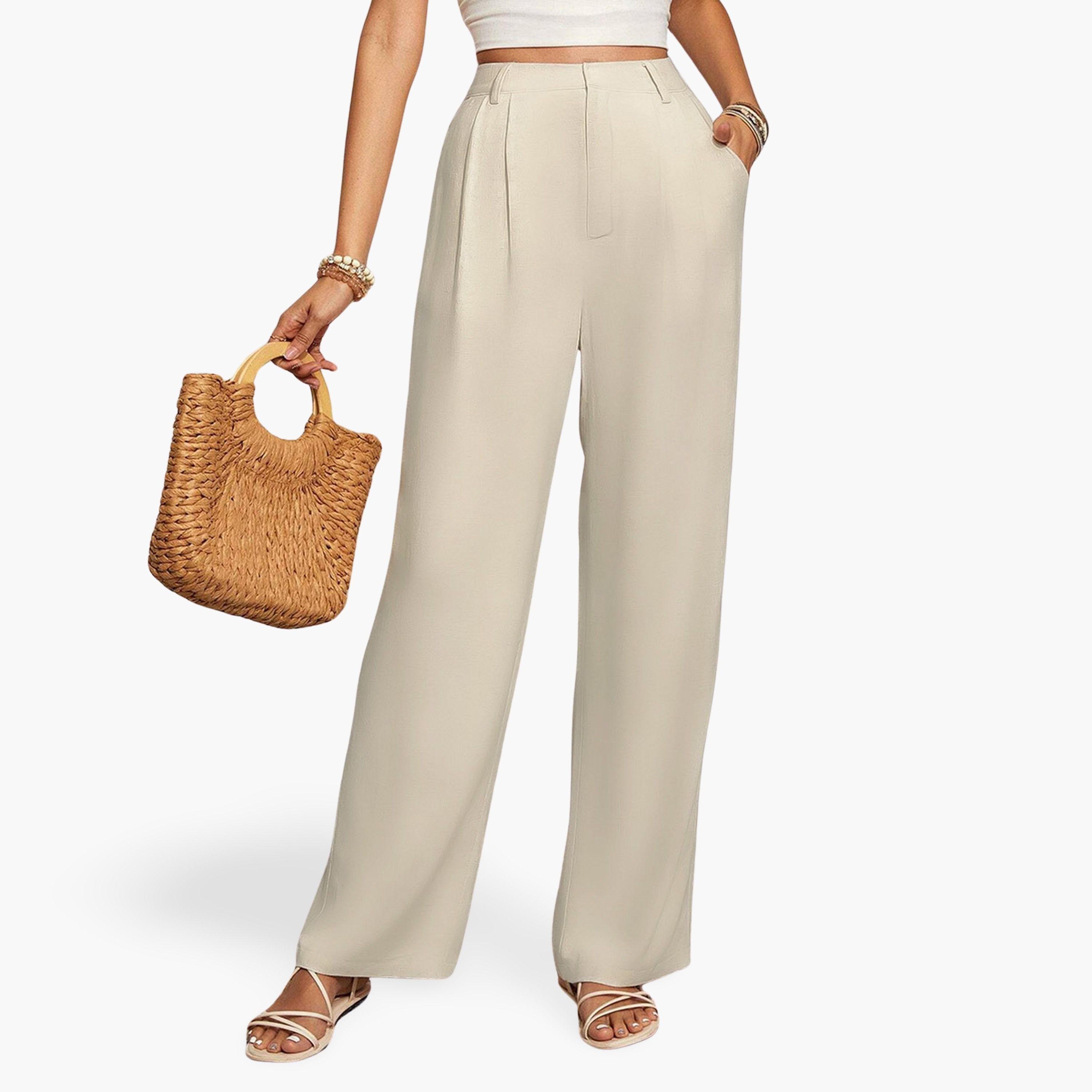 تيك تو - بنطال نسائي واسع الساق مع جيوب-women-clothing-bottoms-trousers-image-1