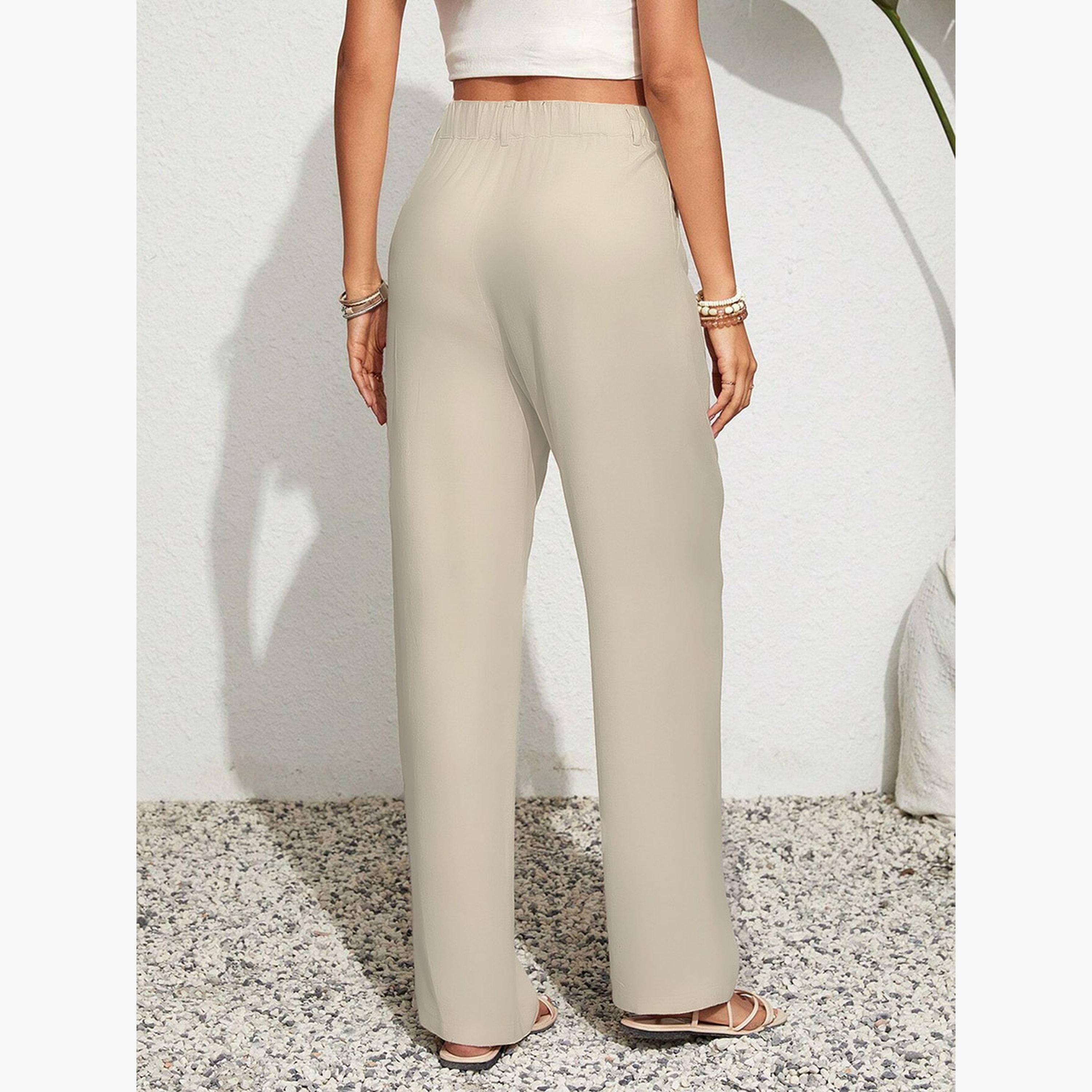 تيك تو - بنطال نسائي واسع الساق مع جيوب-women-clothing-bottoms-trousers-image-2