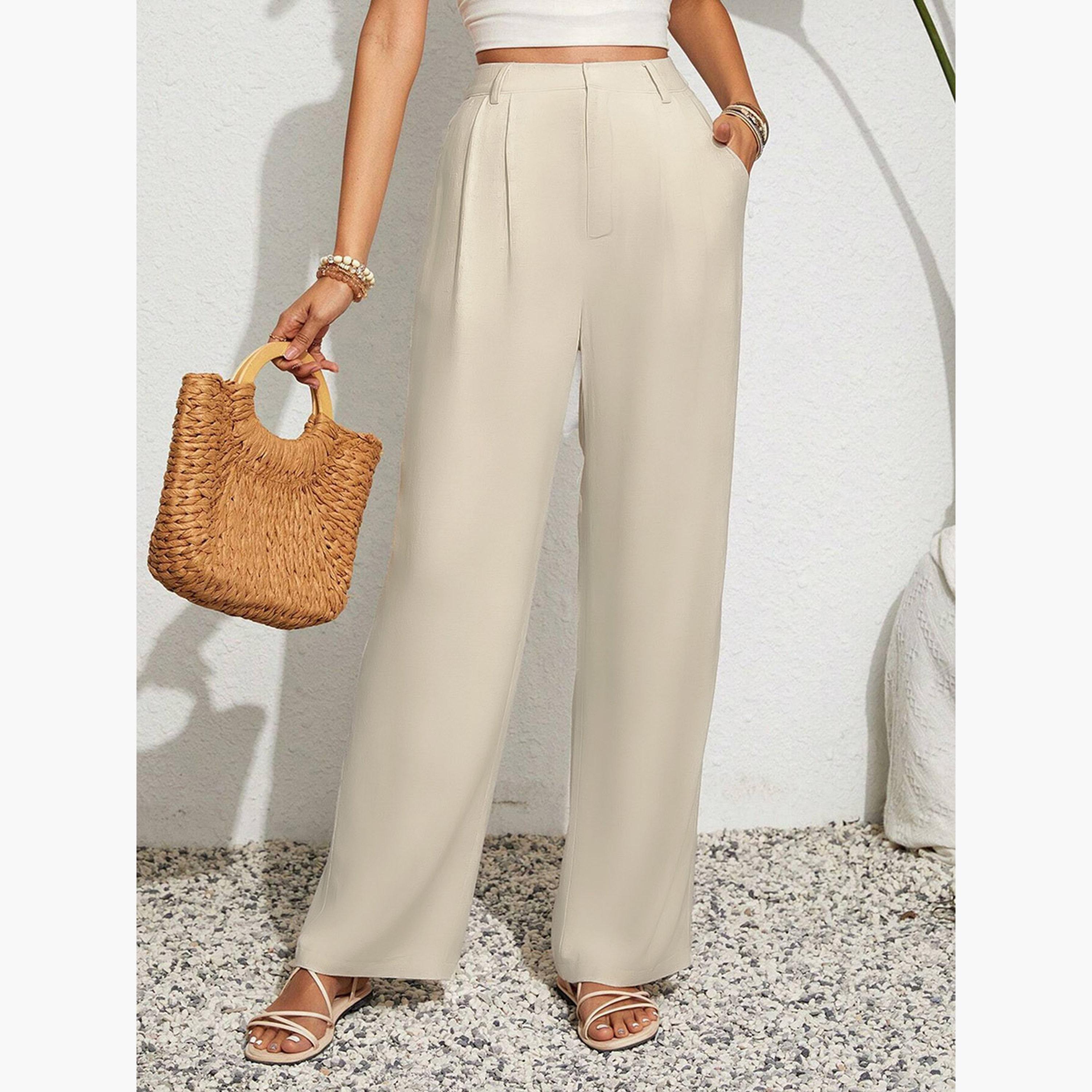 تيك تو - بنطال نسائي واسع الساق مع جيوب-women-clothing-bottoms-trousers-image-4