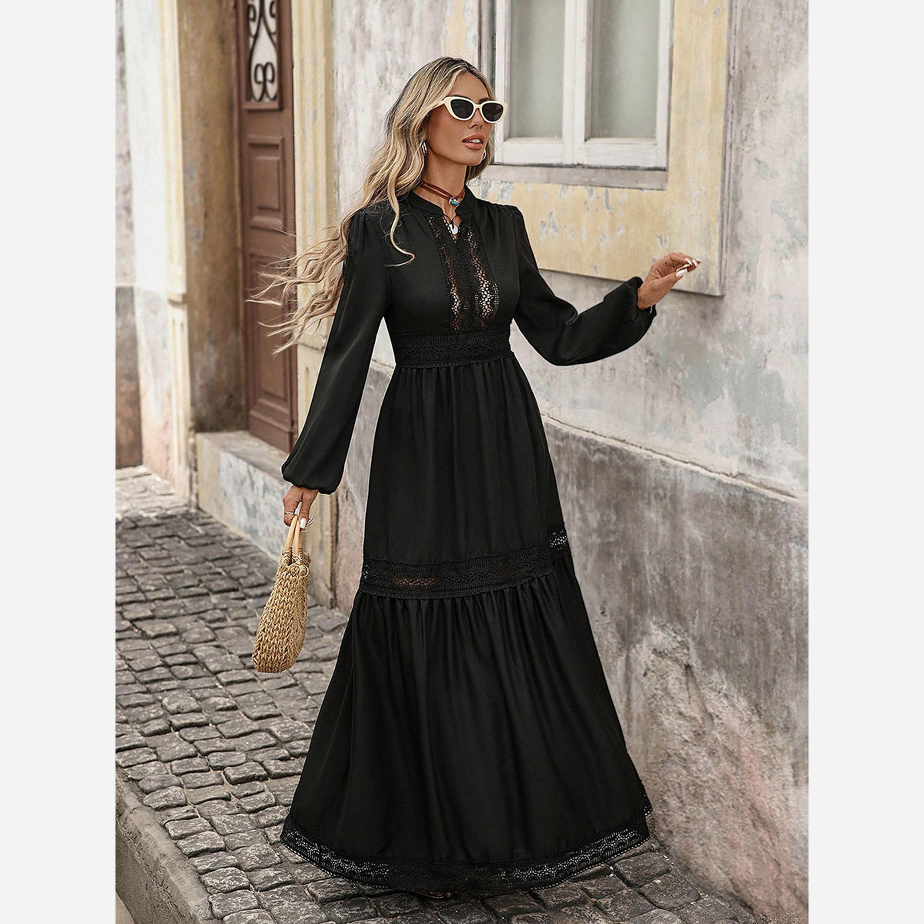 Take Two Women's Solid Cut Out Detail V Neck Long Sleeve Maxi Dress-women-clothing-dresses-image-1