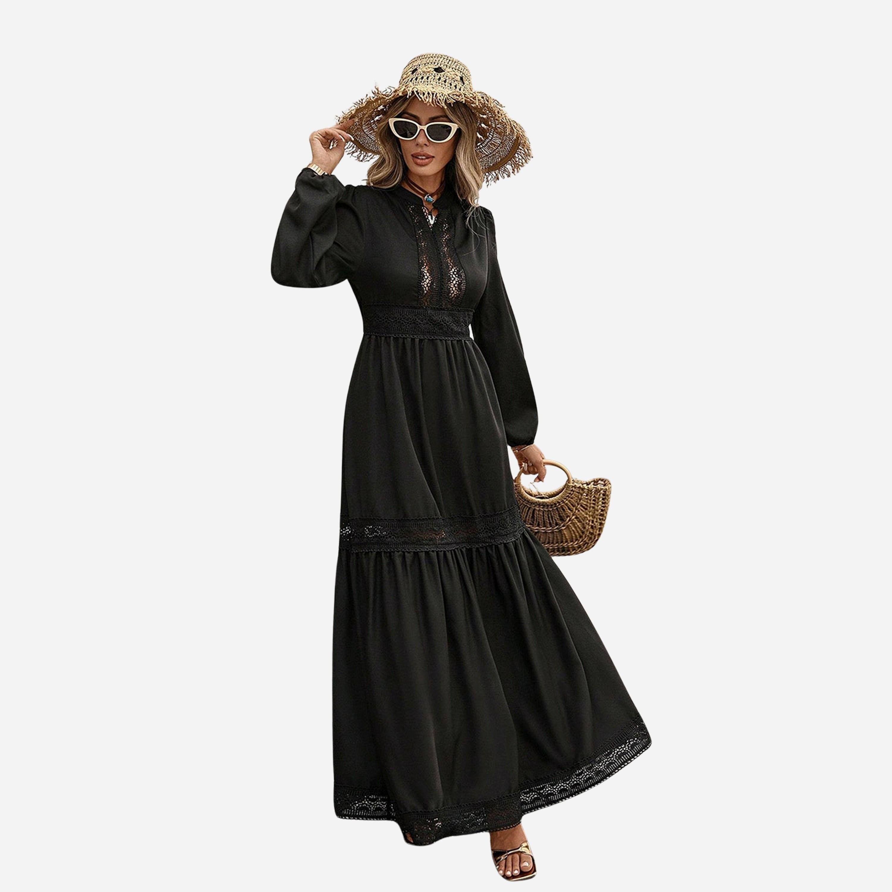 Take Two Women's Solid Cut Out Detail V Neck Long Sleeve Maxi Dress-women-clothing-dresses-image-2