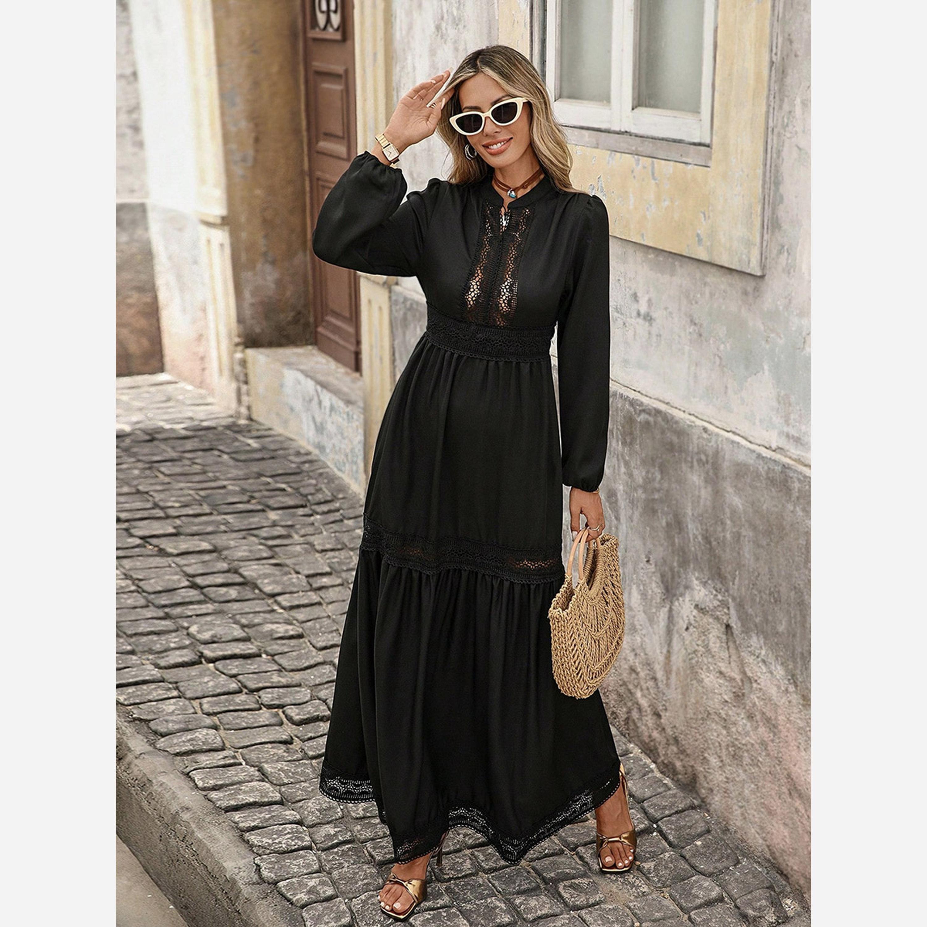 Take Two Women's Solid Cut Out Detail V Neck Long Sleeve Maxi Dress-women-clothing-dresses-image-3