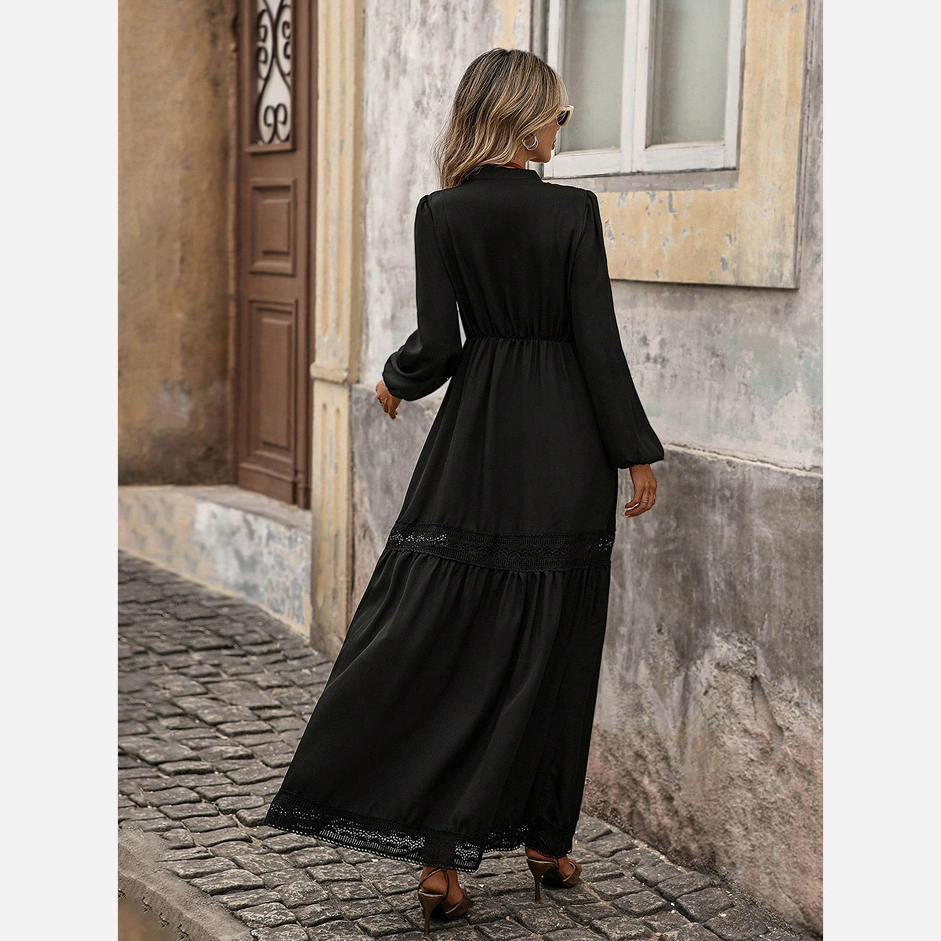 تيك تو - فستان متوسط الطول نسائي سادة أكمام طويلة ورقبة شكل سبعة-women-clothing-dresses-image-4