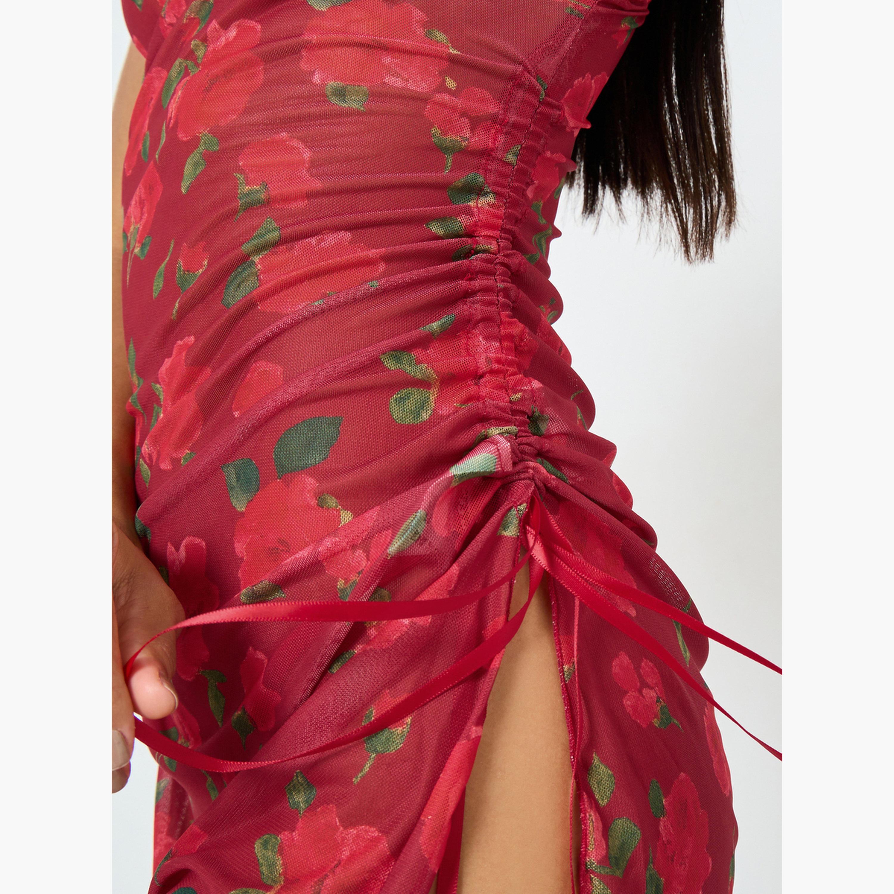 طقم قميص داخلي قصير بطبعة زهور وتفاصيل دانتيل مع سروال داخلي-women-clothing-lingerie-lingeriesets-image-3