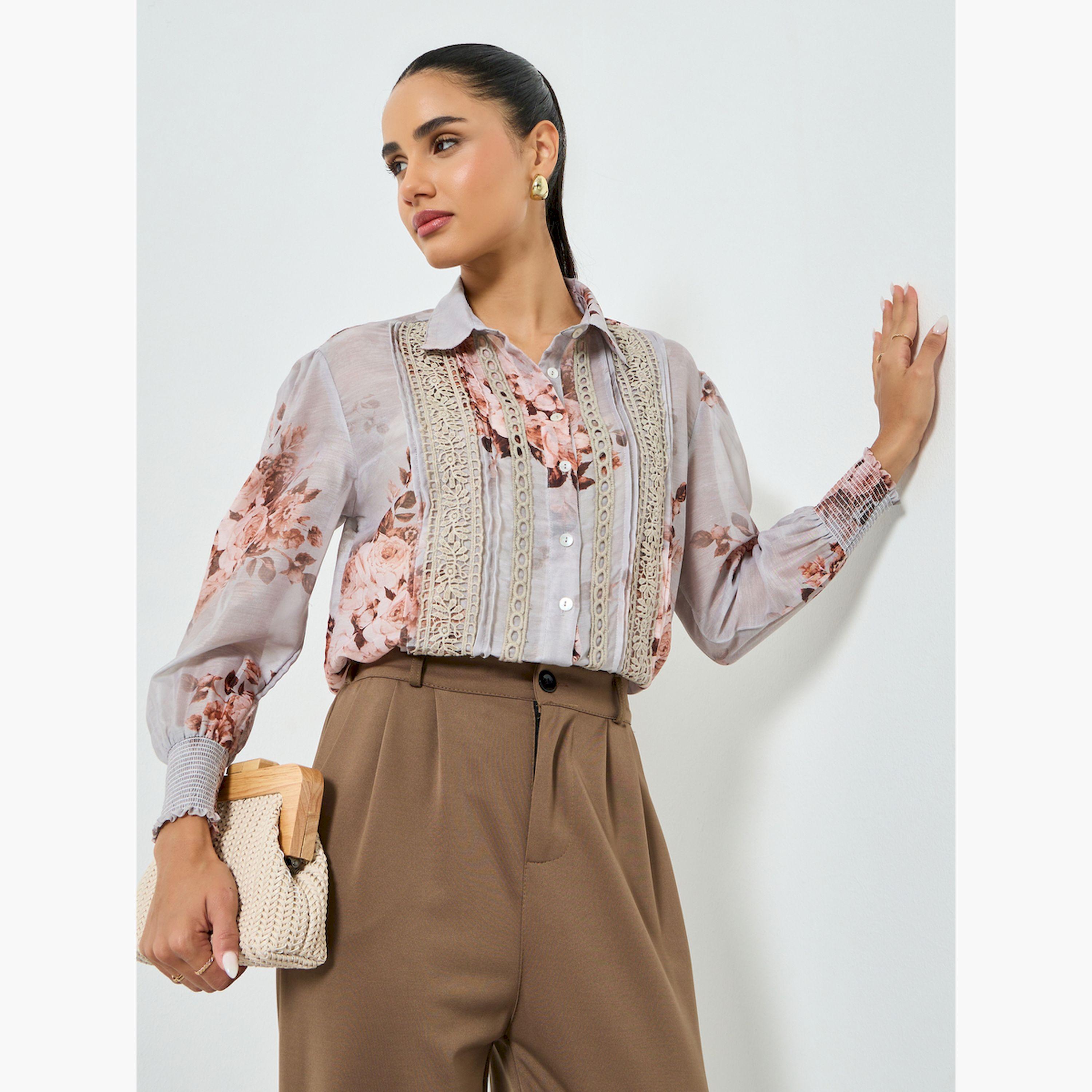 قميص بنقشة الزهور وحواف دانتيل وأكمام طويلة-women-clothing-shirtsandblouses-shirts-image-3