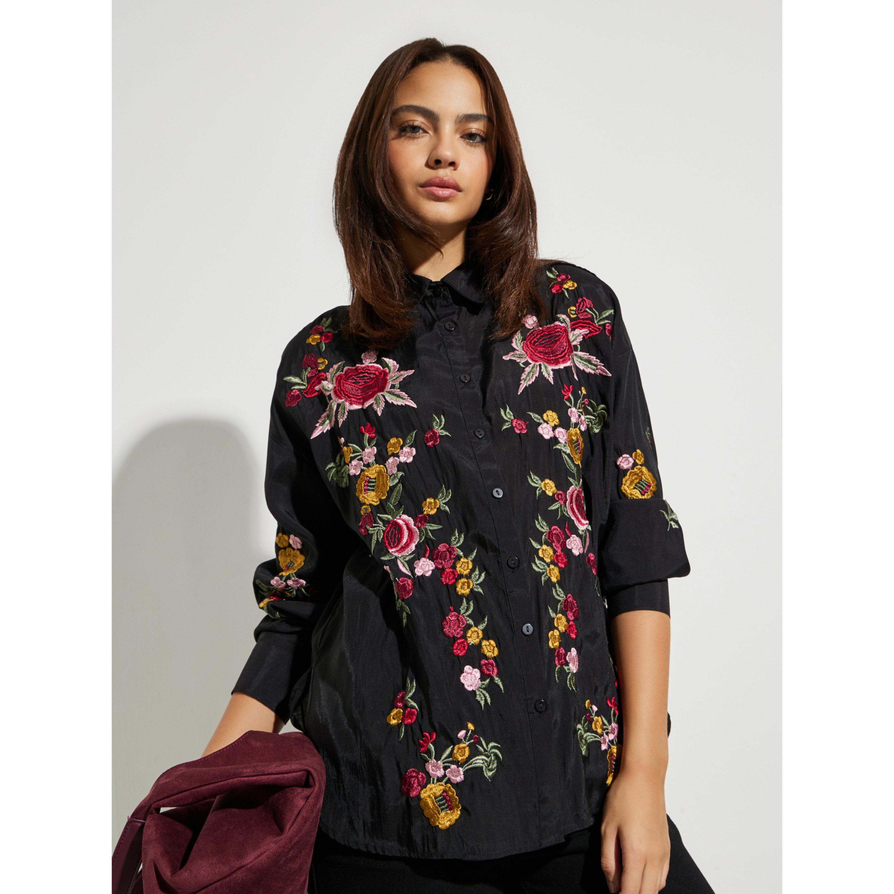 قميص بأكمام طويلة وتطريز زهور-women-clothing-shirtsandblouses-shirts-image-1