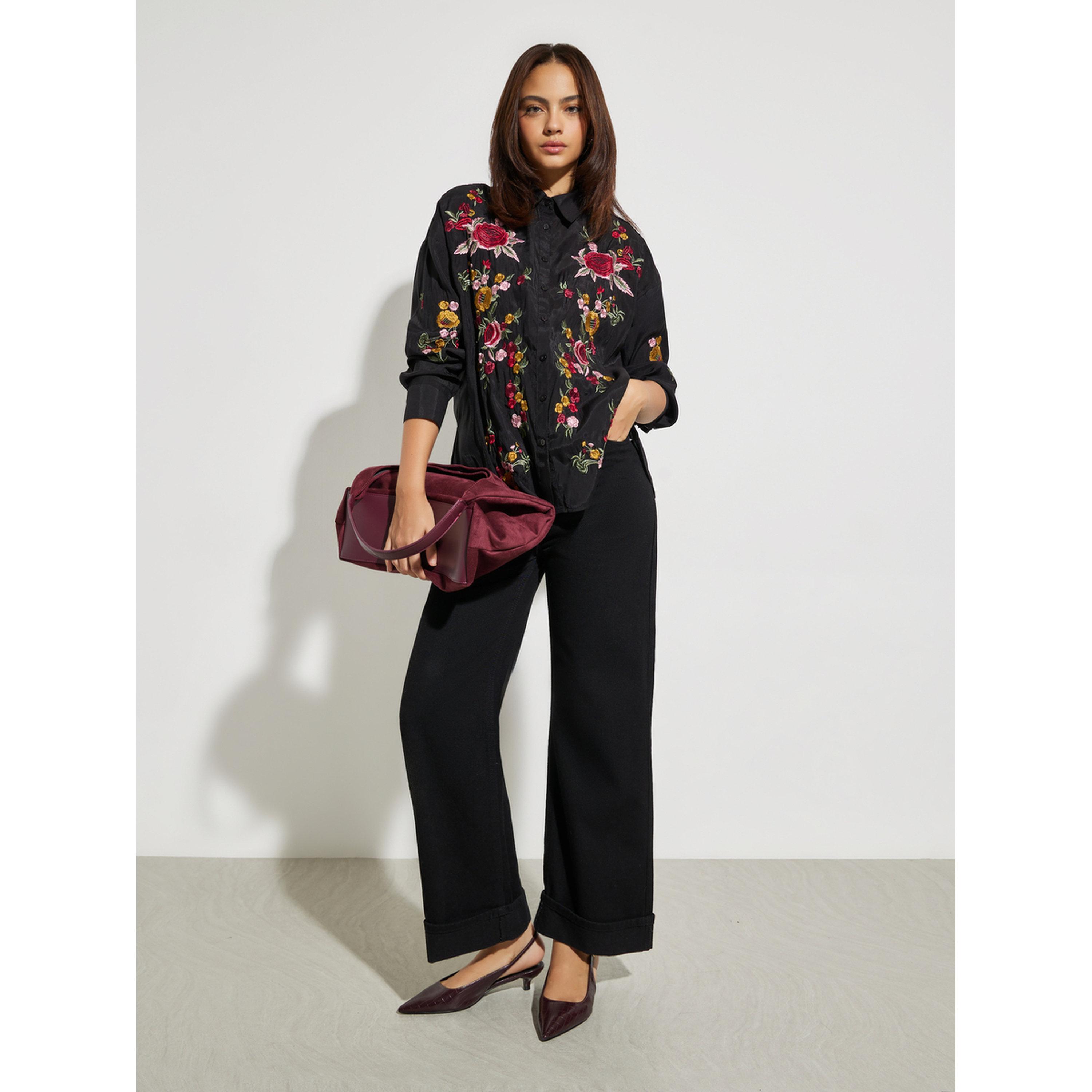 Styli Black Floral Embroidered Long Sleeve Shirt-women-clothing-shirtsandblouses-shirts-image-2