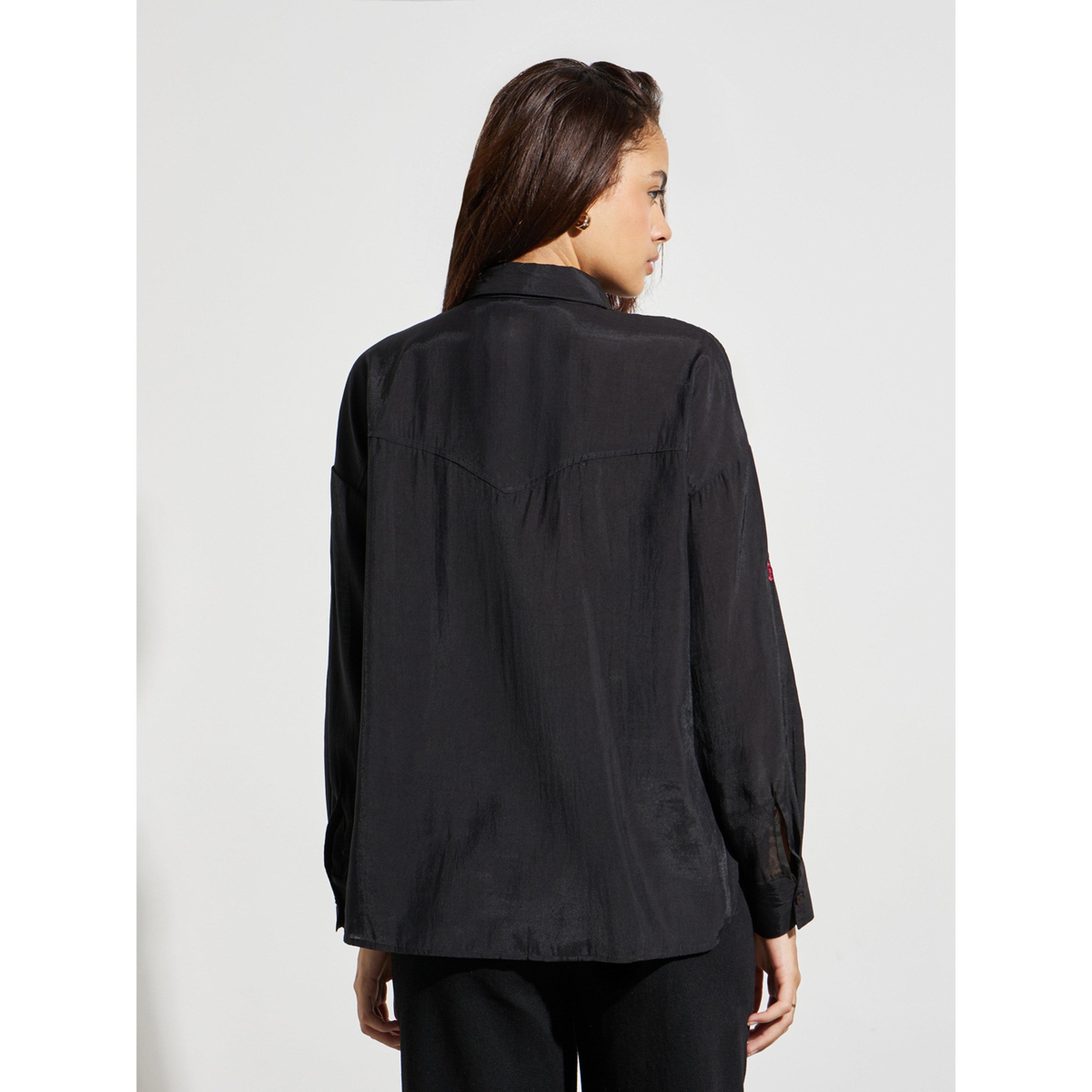 Styli Black Floral Embroidered Long Sleeve Shirt-women-clothing-shirtsandblouses-shirts-image-4