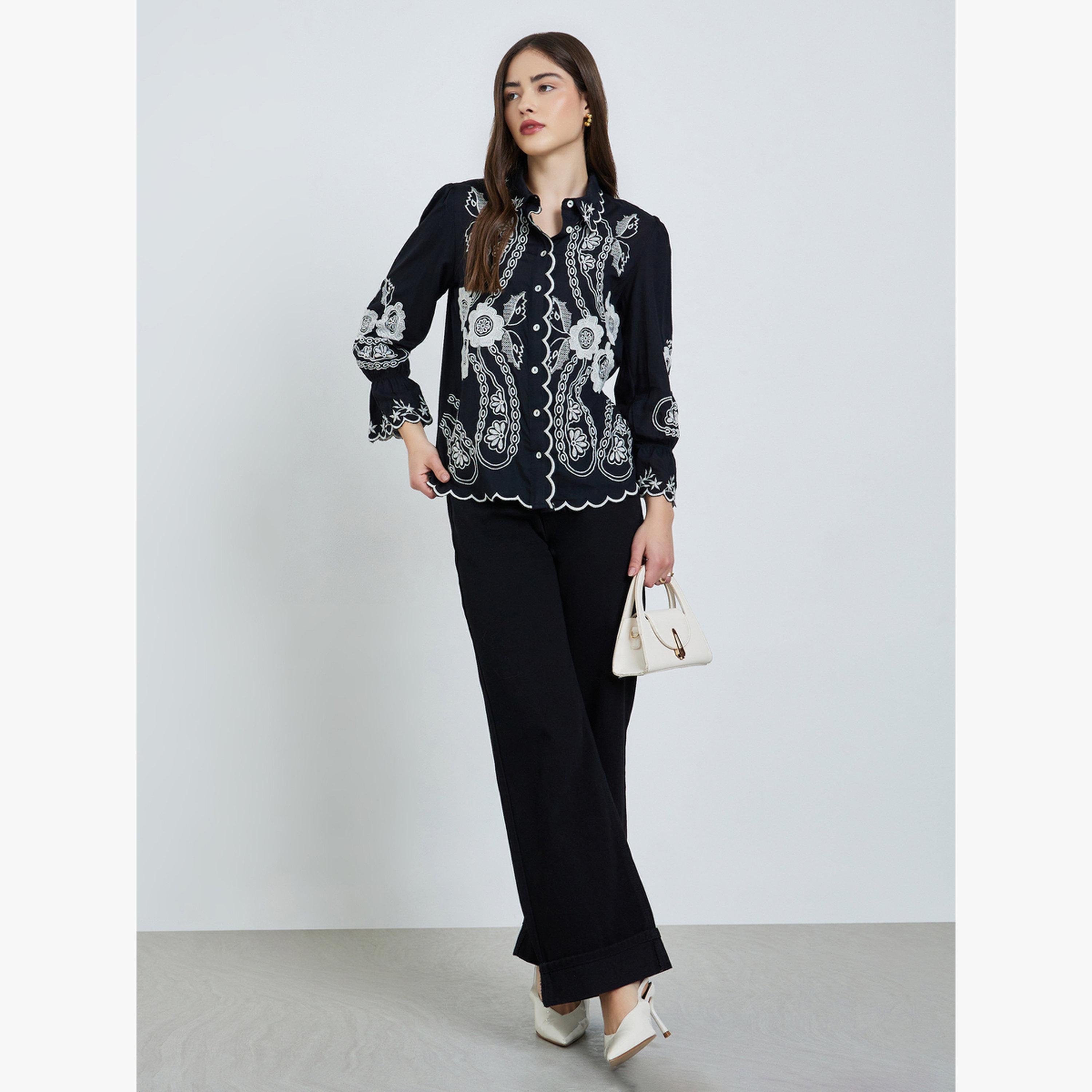 Styli Black Embroidered Long Sleeve Shirt-women-clothing-shirtsandblouses-blouses-image-2