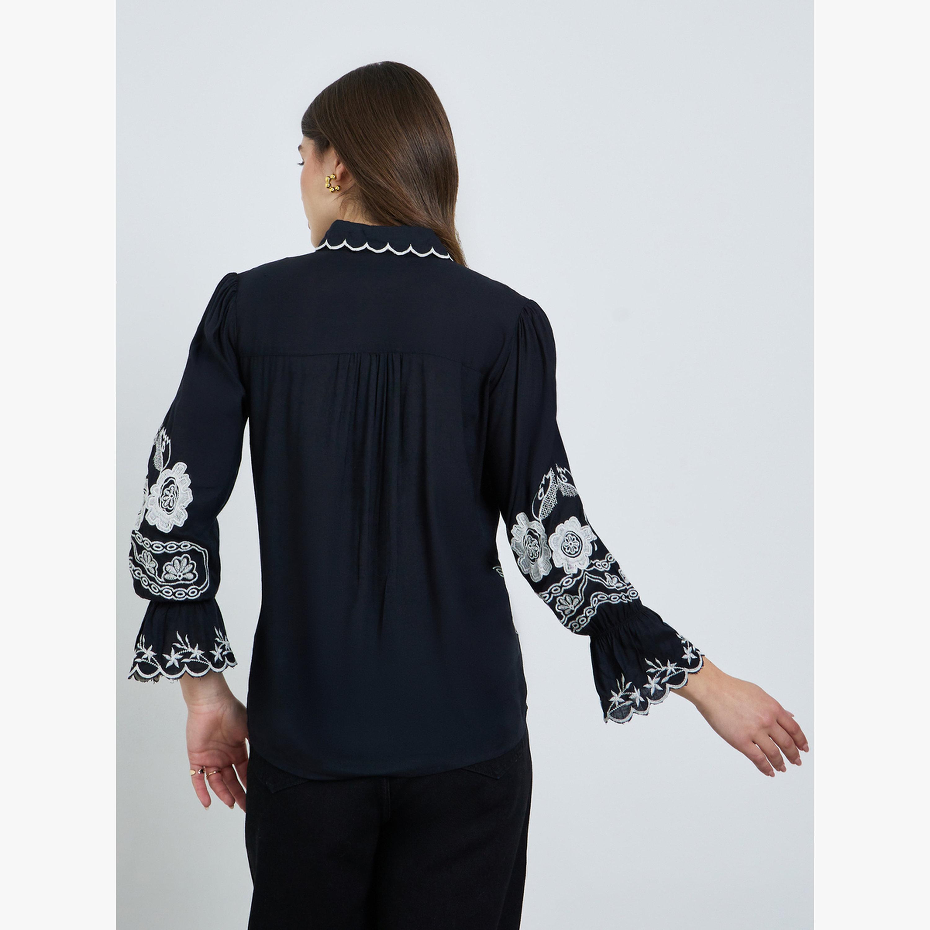 Styli Black Embroidered Long Sleeve Shirt-women-clothing-shirtsandblouses-blouses-image-3