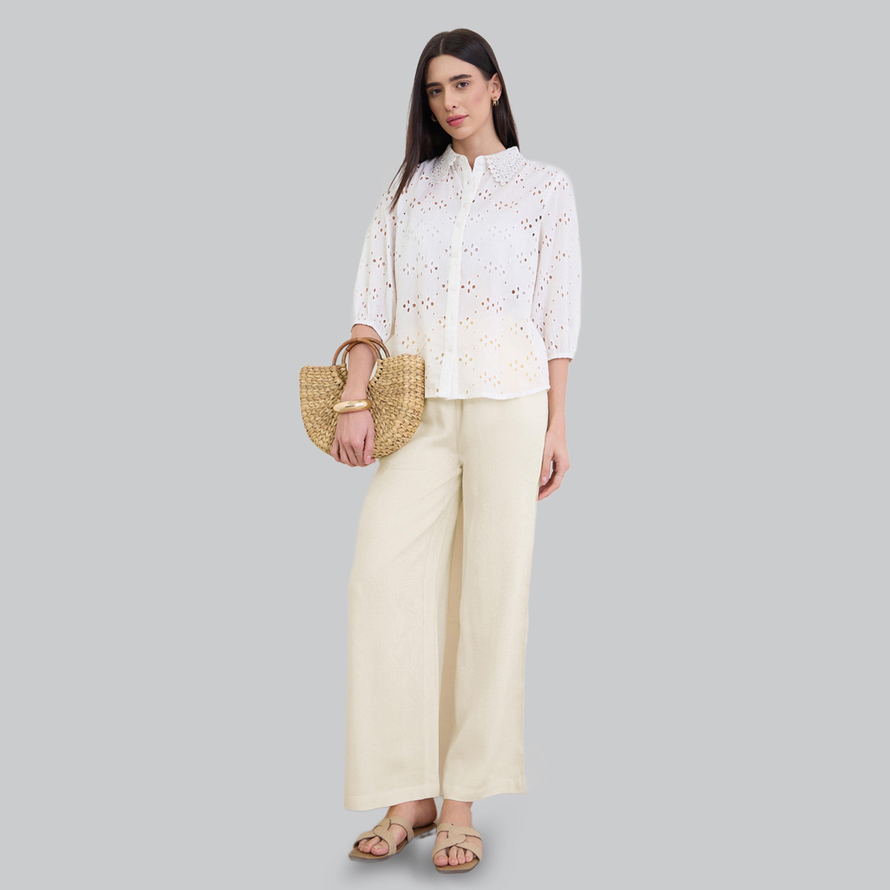 Styli Off White Floral Embroidered Shirt with Lace Collar-women-clothing-shirtsandblouses-shirts-image-2