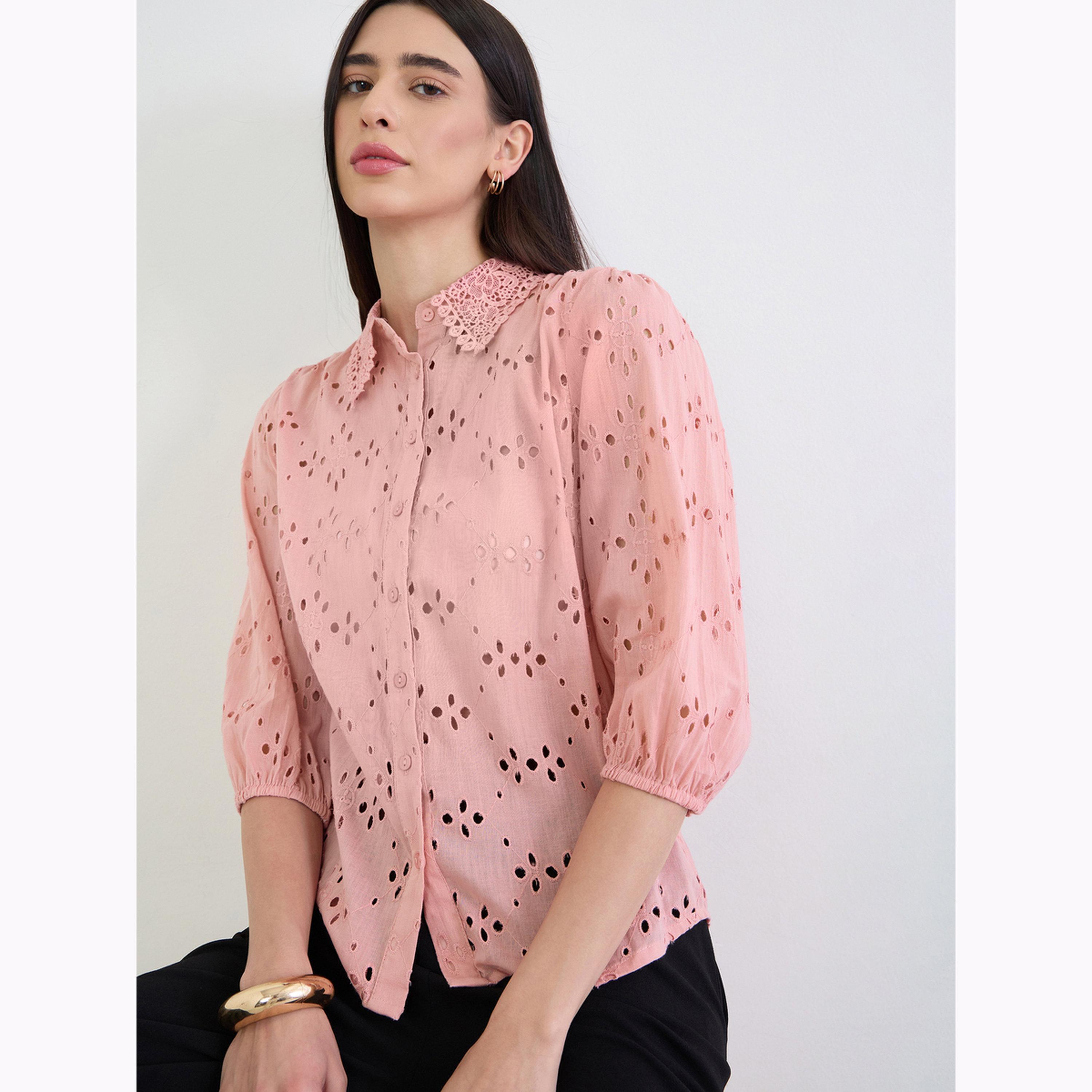 Styli Pink Floral Embroidered Shirt with Lace Collar-women-clothing-shirtsandblouses-shirts-image-3