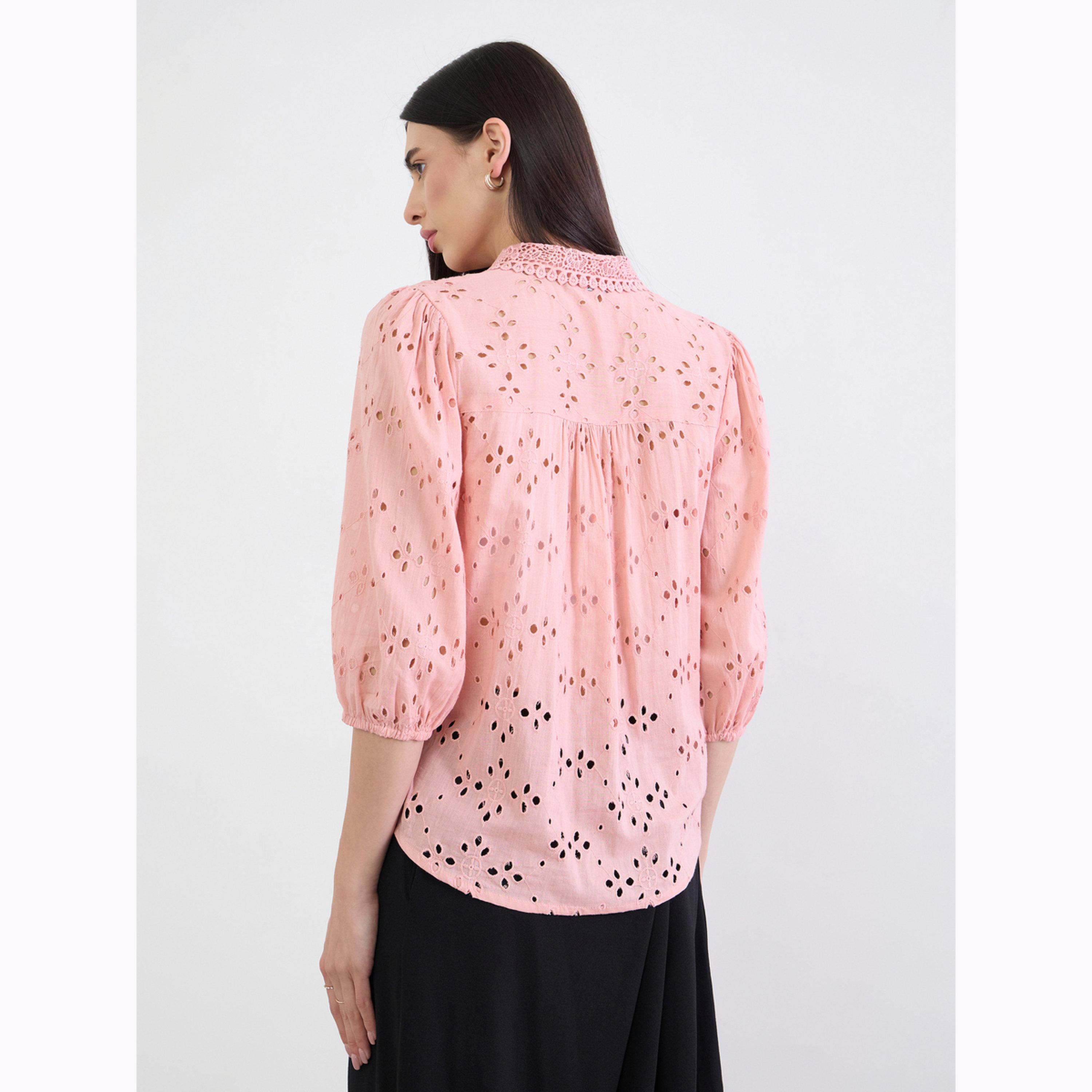 Styli Pink Floral Embroidered Shirt with Lace Collar-women-clothing-shirtsandblouses-shirts-image-4