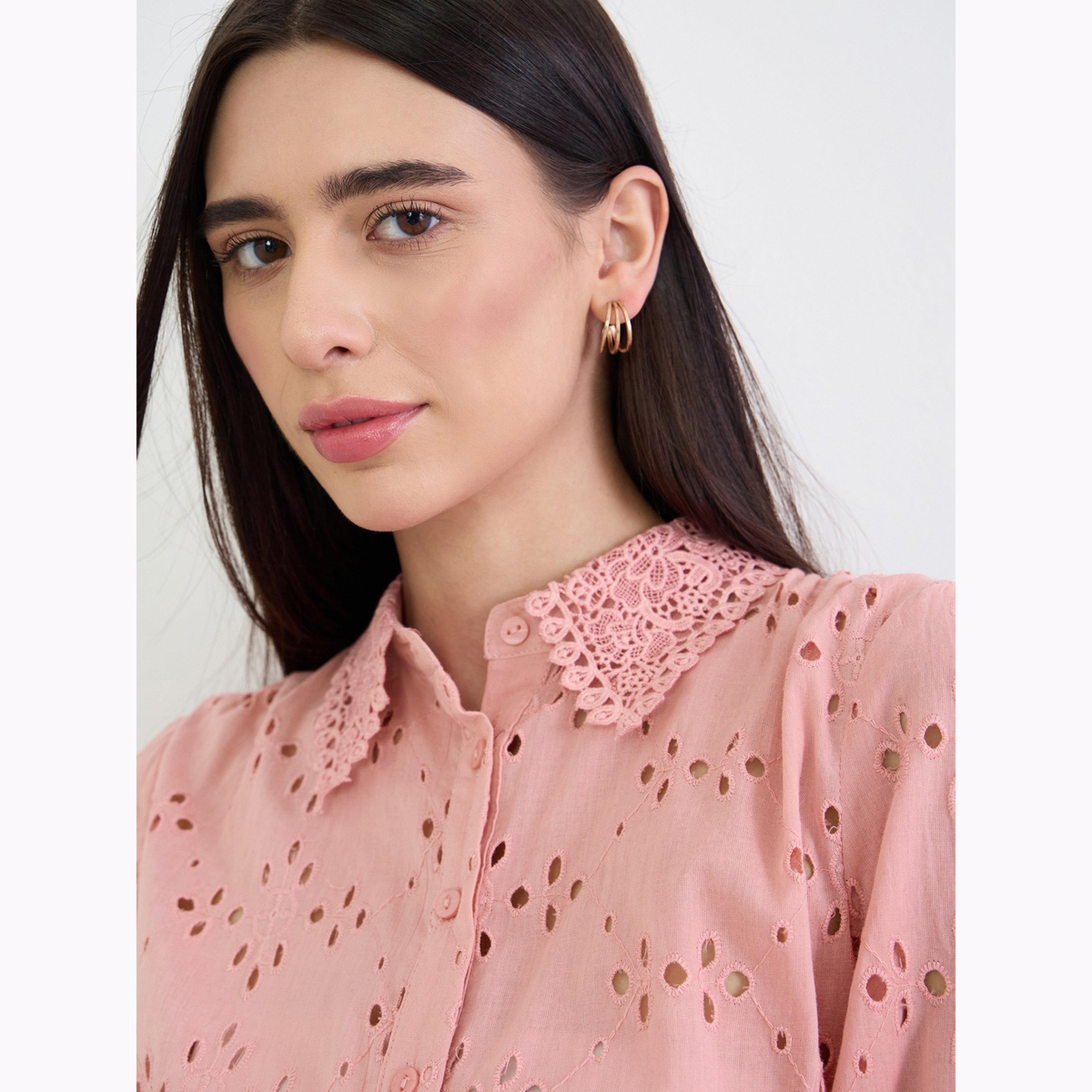 Styli Pink Floral Embroidered Shirt with Lace Collar-women-clothing-shirtsandblouses-shirts-image-5