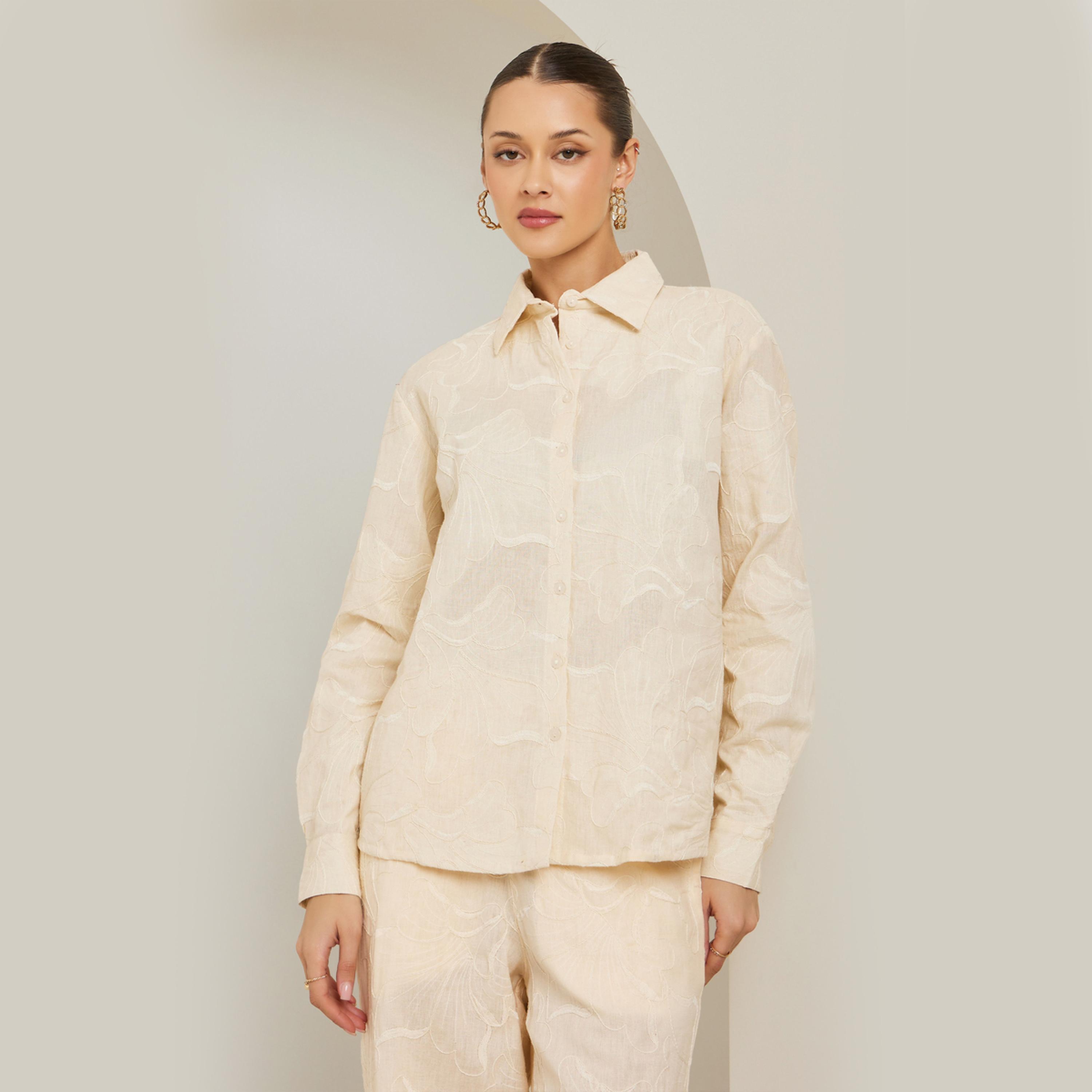 Styli Women Off-White Embroidered Long Sleeve Shirt-women-clothing-shirtsandblouses-shirts-image-1