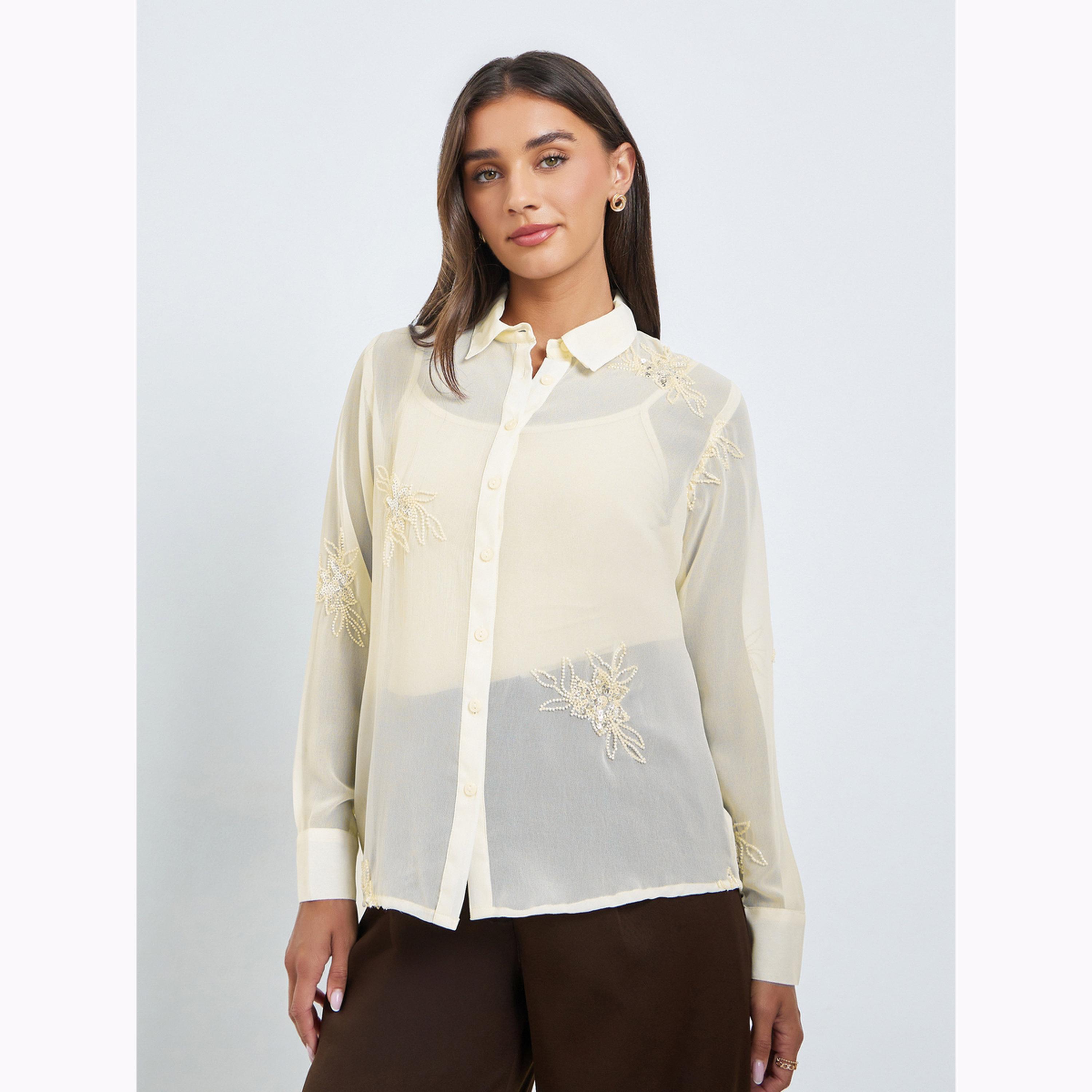 Styli Off-White Embroidered Long Sleeve Shirt-women-clothing-shirtsandblouses-shirts-image-1