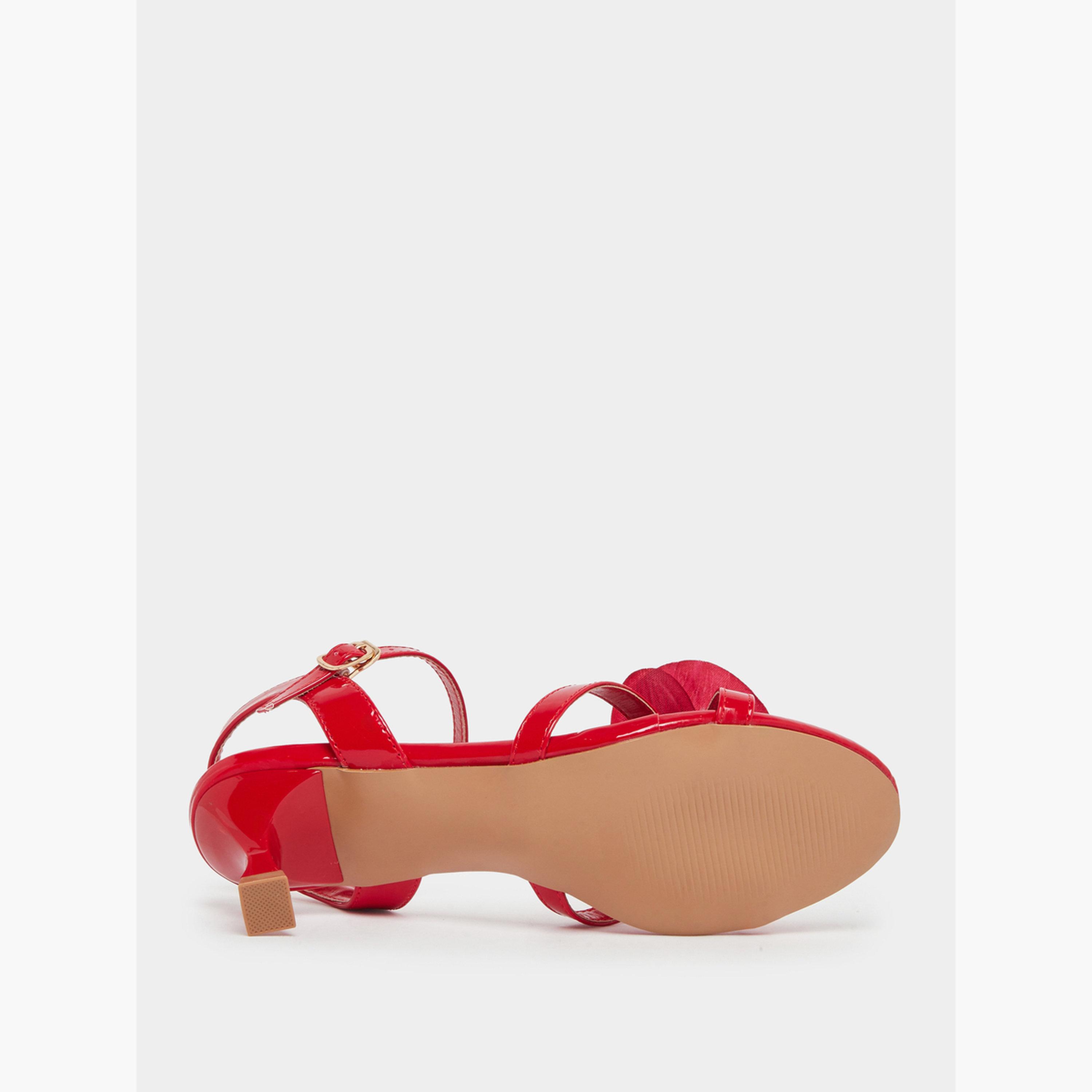 Styli Red Kitten Heel Sandals with Flower Detail-women-shoes-sandals-heeled-image-6