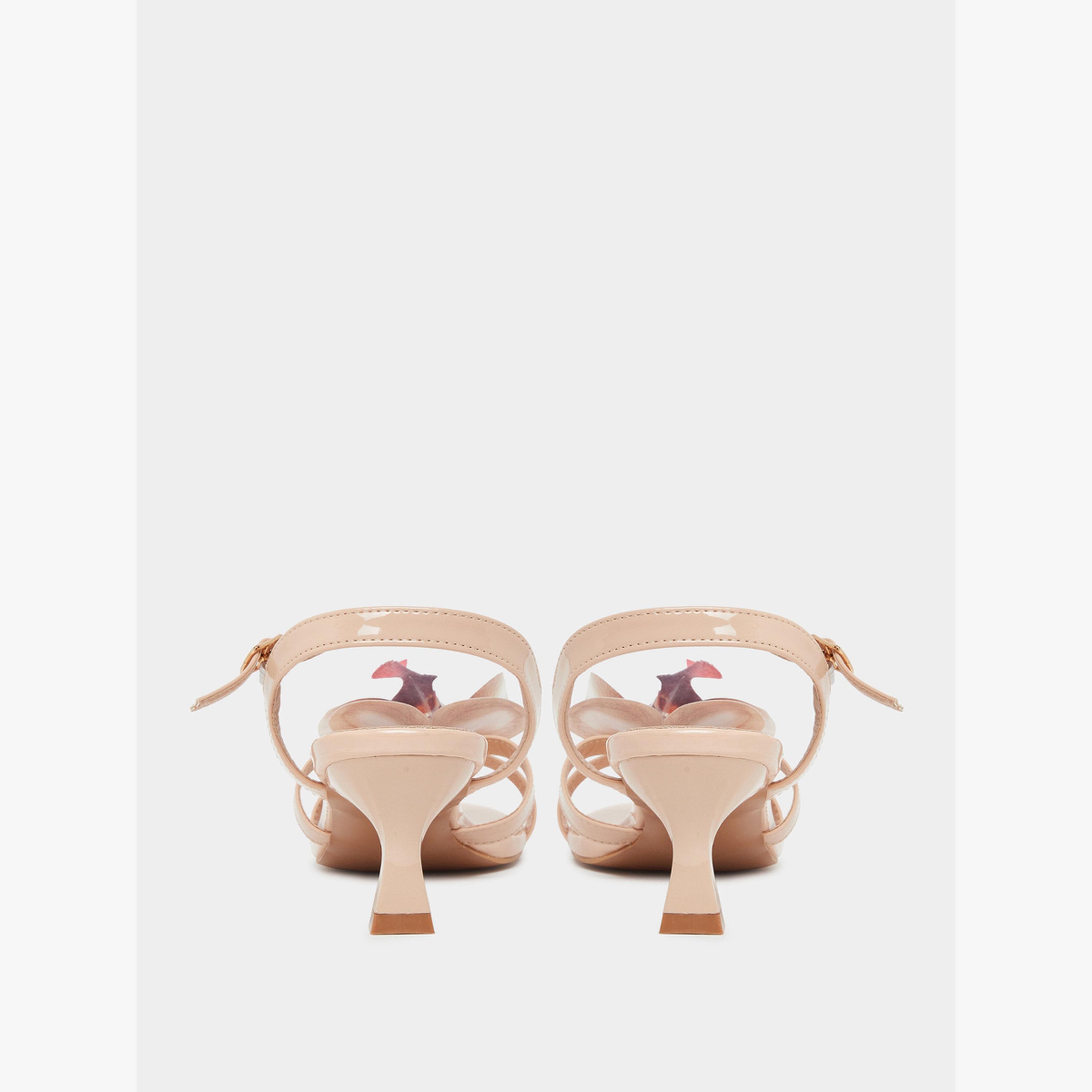 Styli Beige Kitten Heel Sandals with Flower Detail-women-shoes-sandals-heeled-image-4