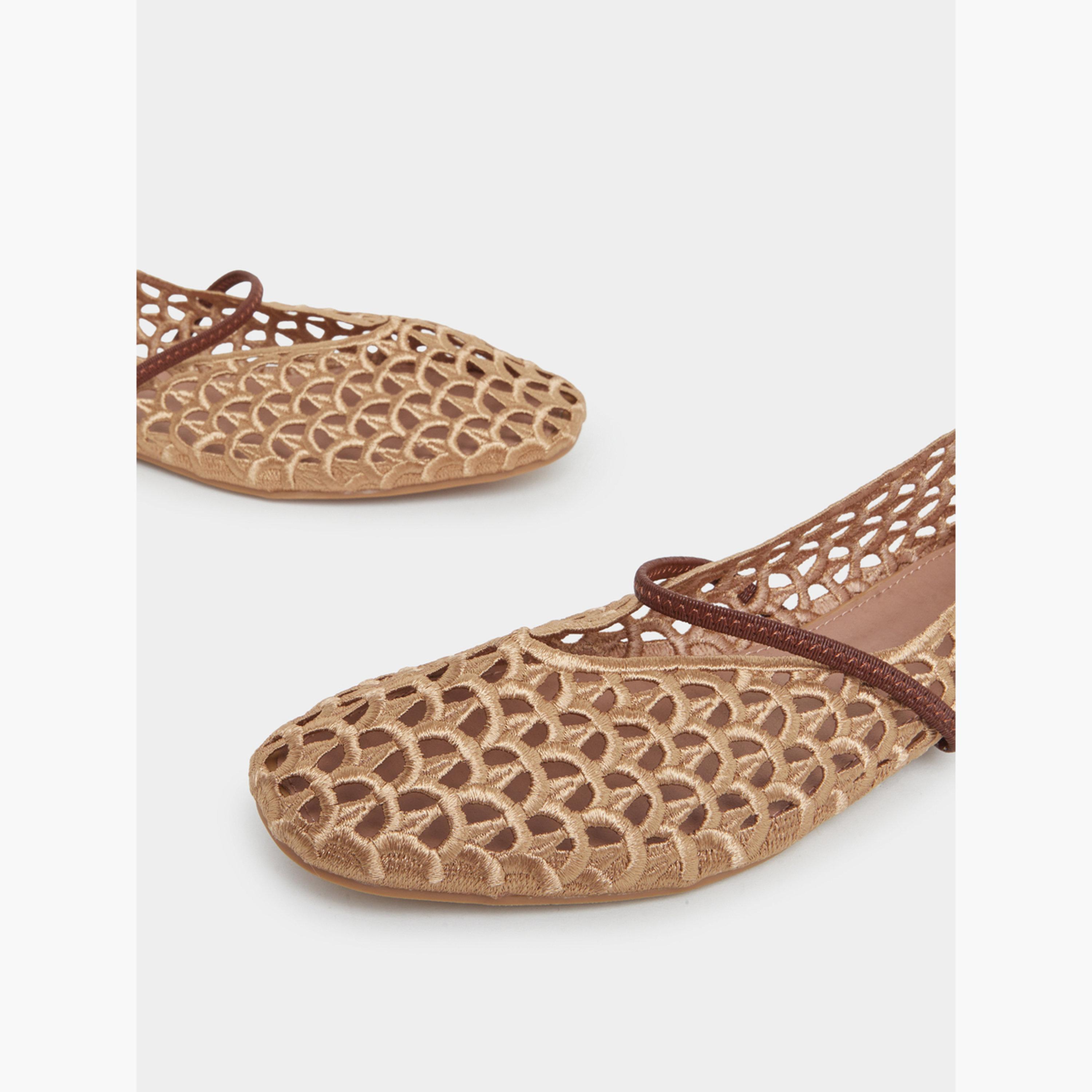 Styli Tan Mesh Mary Jane Flats-women-shoes-ballerinas-image-3