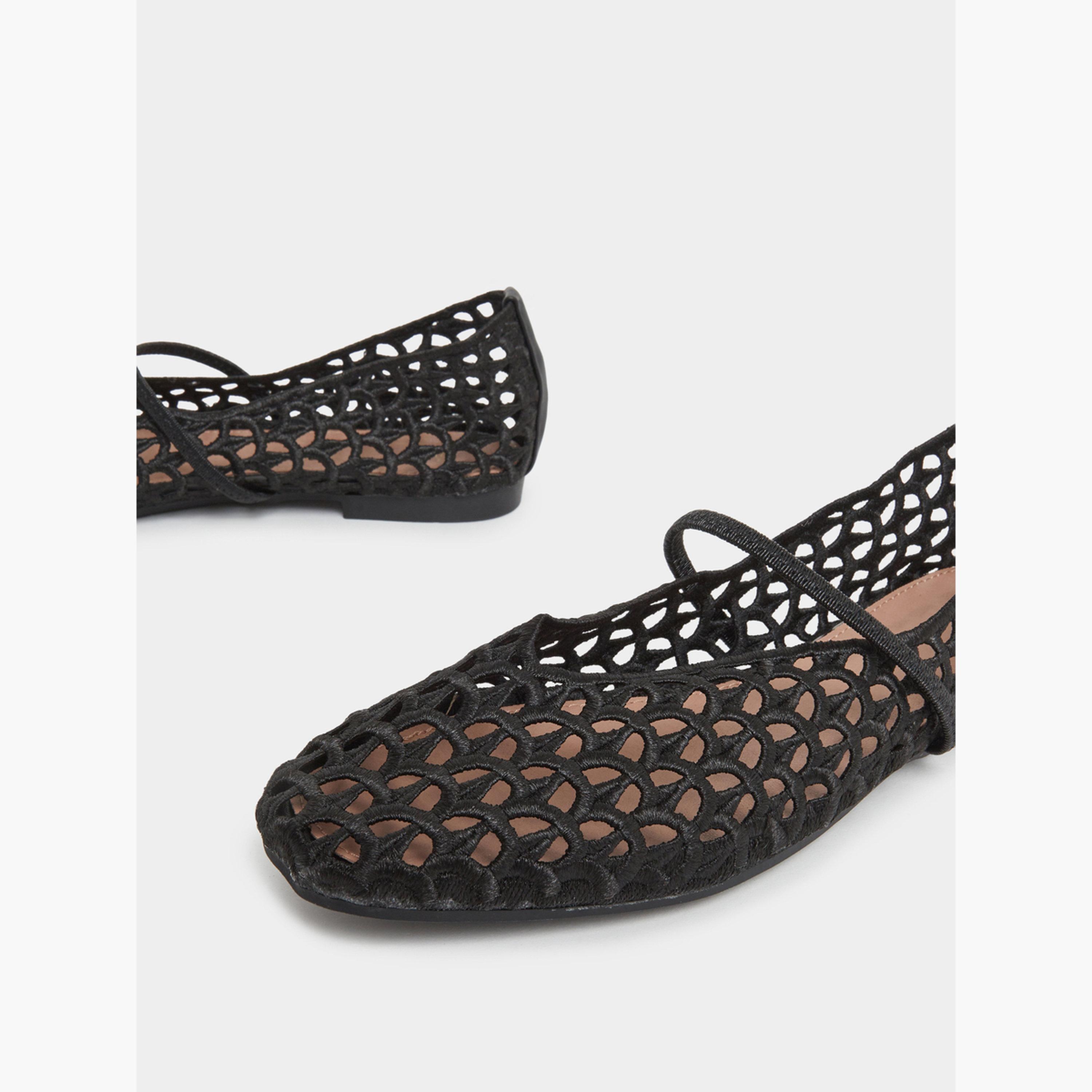 Styli Black Mesh Mary Jane Flats-women-shoes-ballerinas-image-3