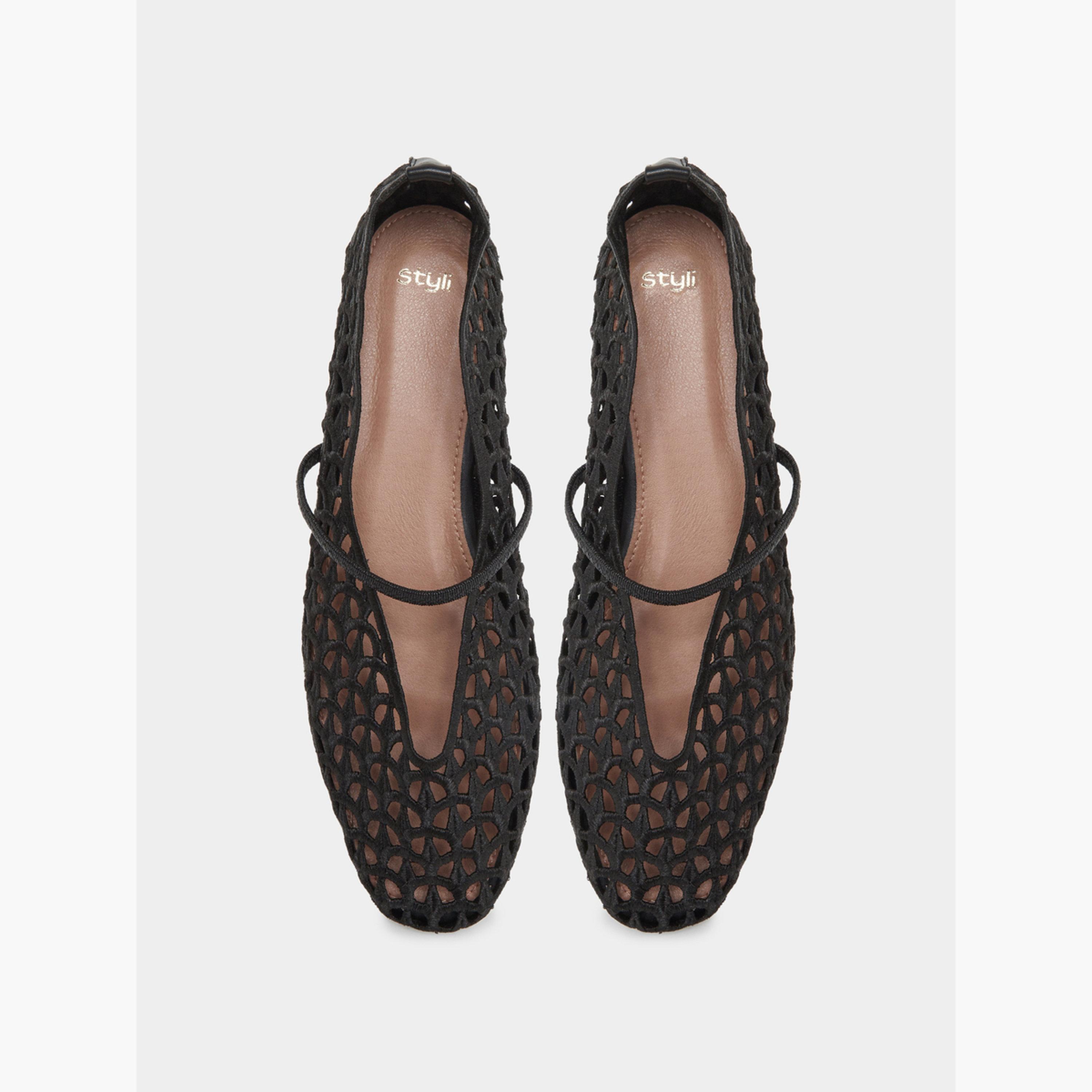 Styli Black Mesh Mary Jane Flats-women-shoes-ballerinas-image-5