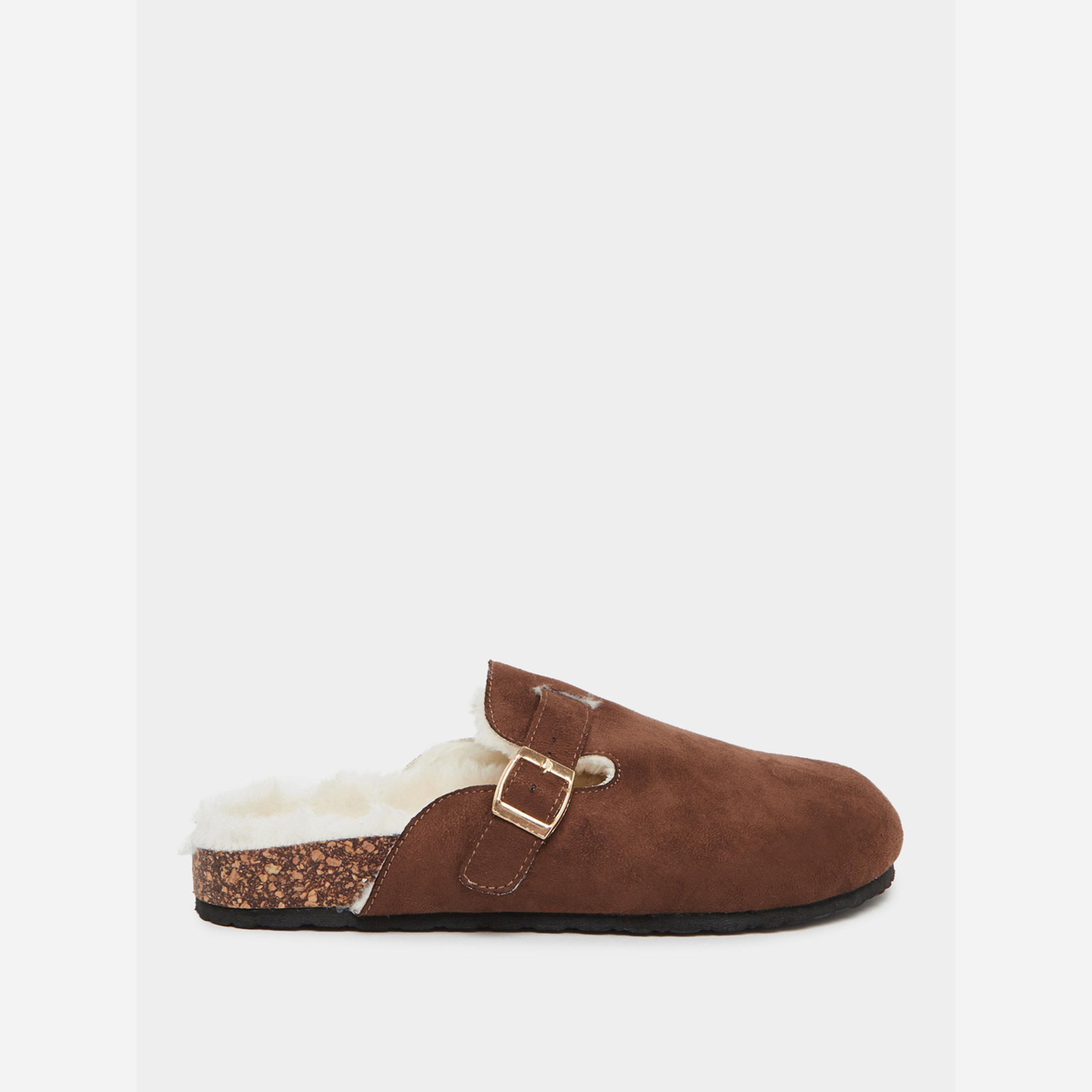 Styli Women Brown Faux Fur Lined Clogs-women-shoes-sandals-flats-image-2