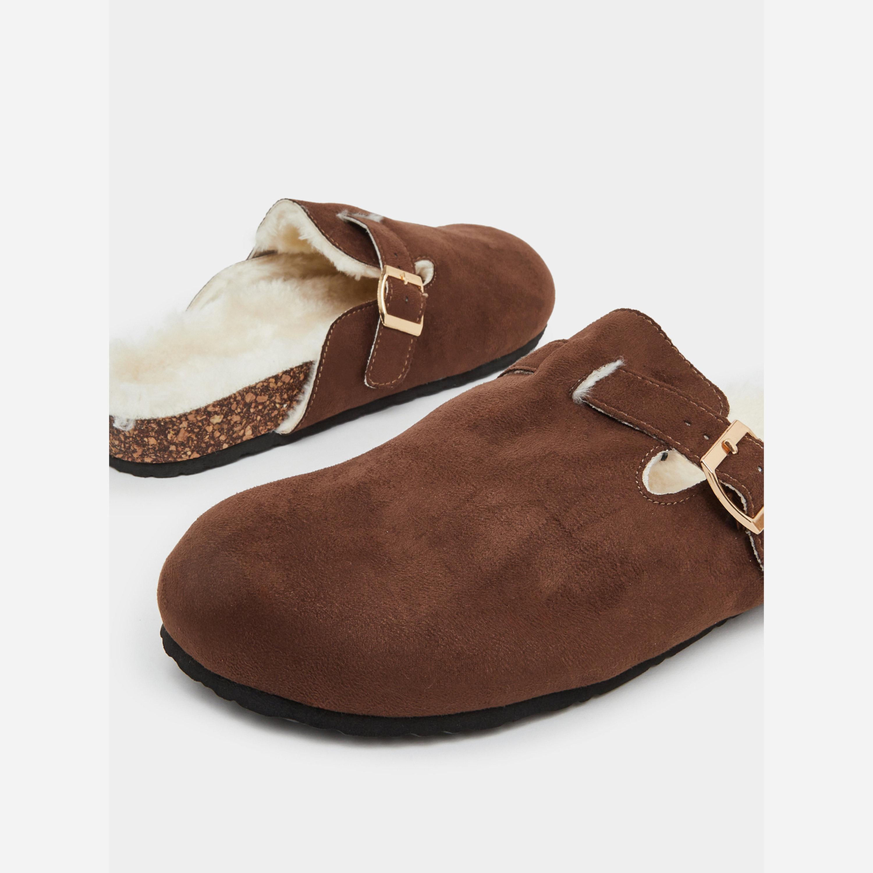 Styli Women Brown Faux Fur Lined Clogs-women-shoes-sandals-flats-image-4