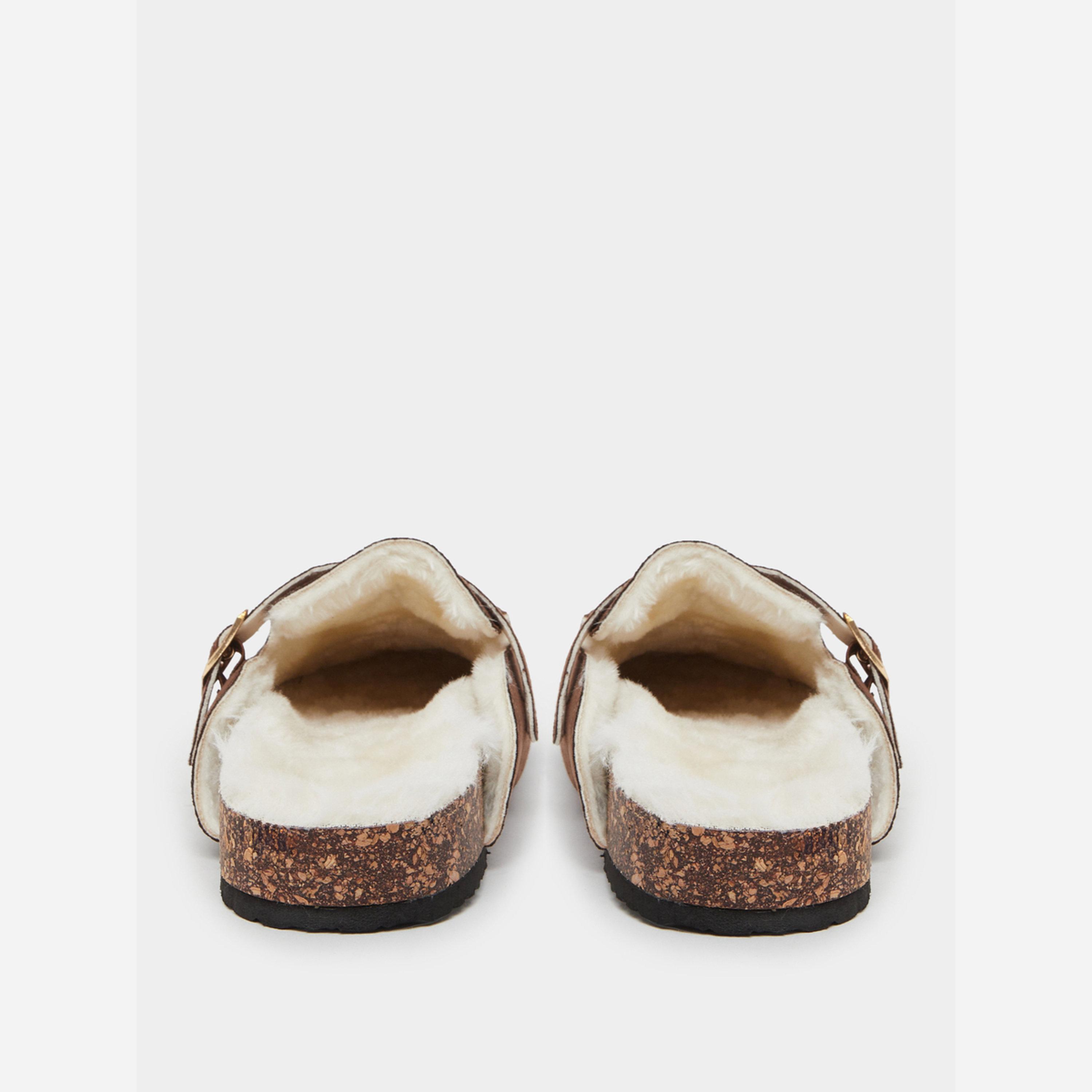 Styli Women Brown Faux Fur Lined Clogs-women-shoes-sandals-flats-image-5
