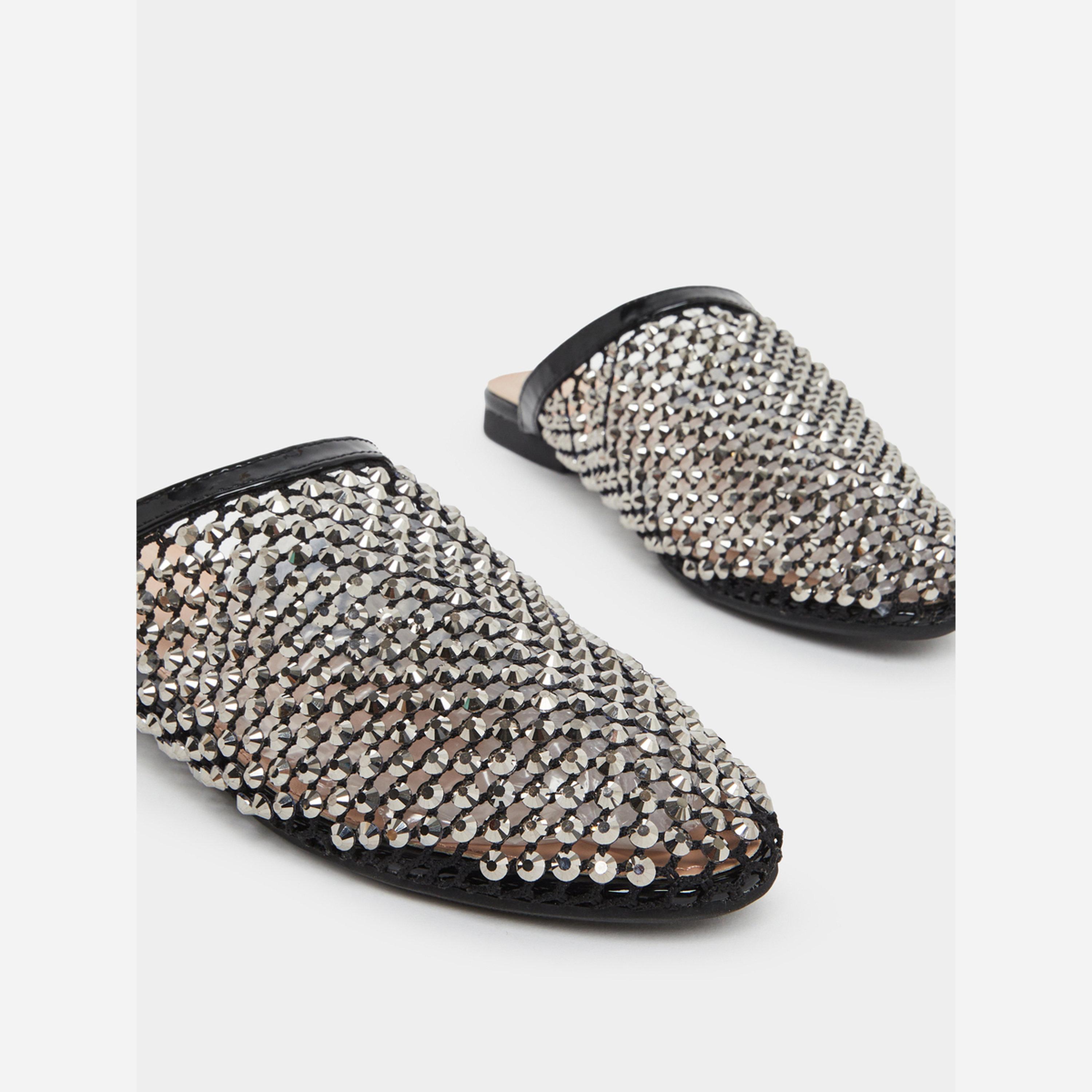 Styli Black Embellished Pointed Toe Mule-women-shoes-flats-mules-image-4
