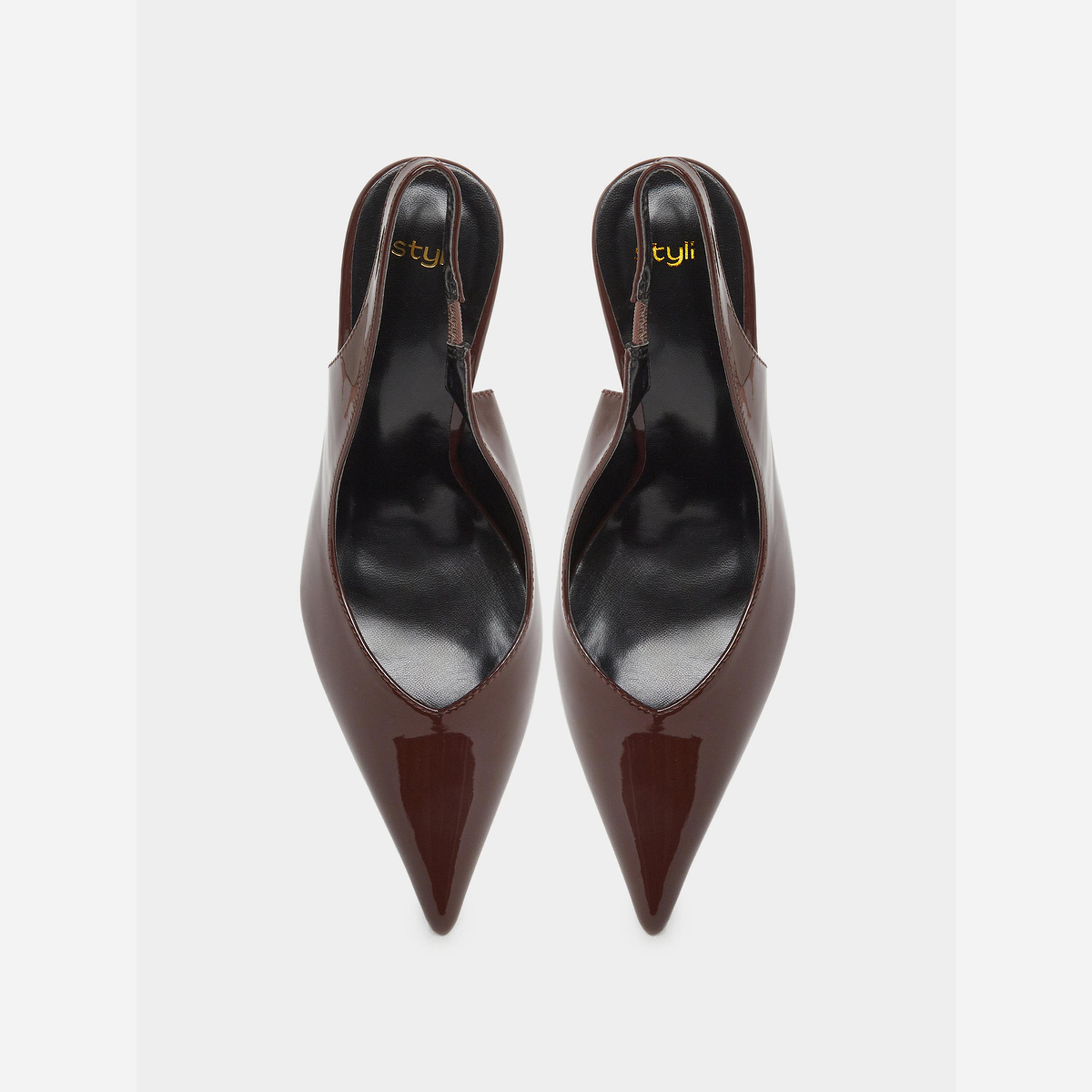 Styli Coffee Brown Pointed Toe Wedge Heel Shoes-women-shoes-sandals-heeled-image-3