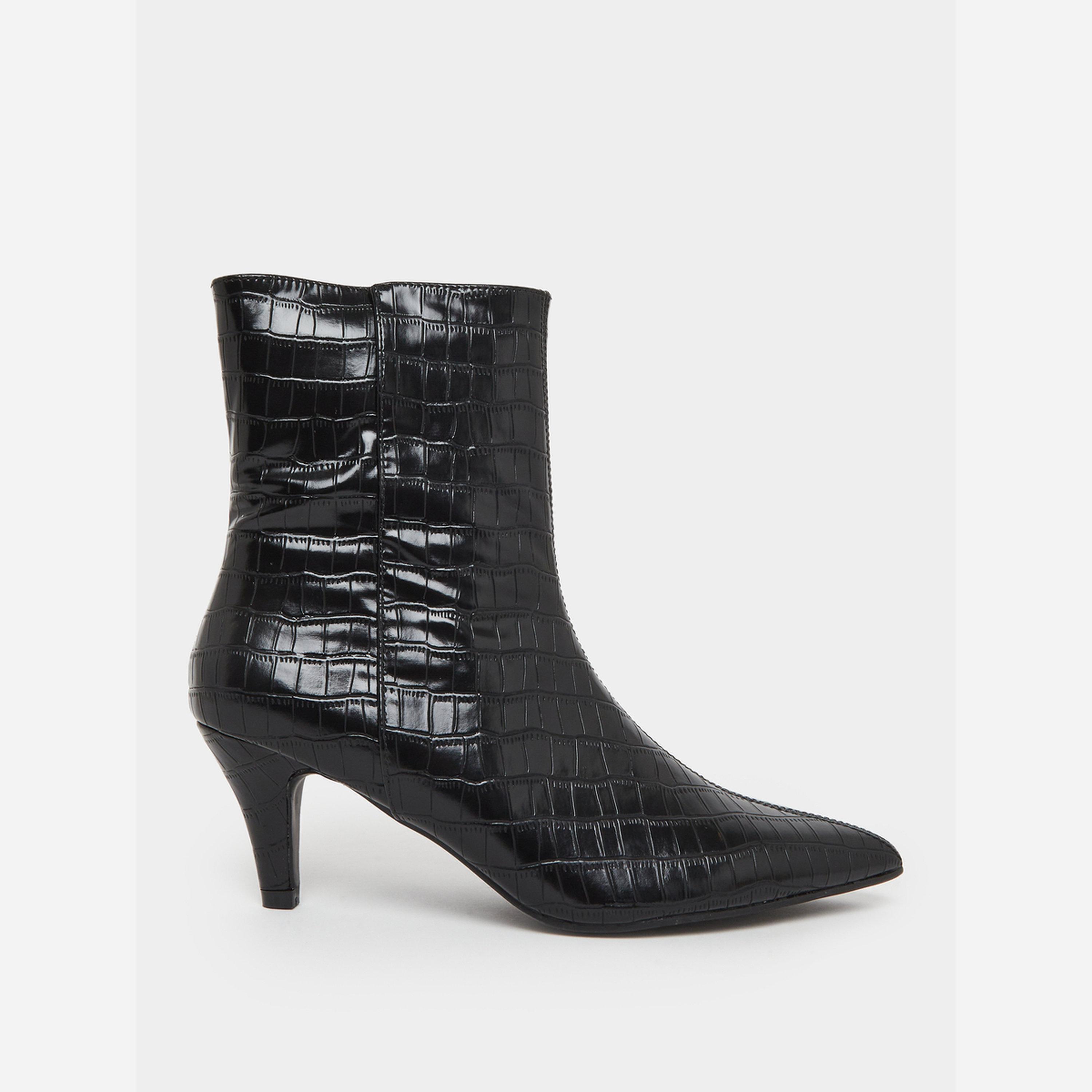 Styli Women Black Croc-Embossed Ankle Boots-women-shoes-boots-image-3