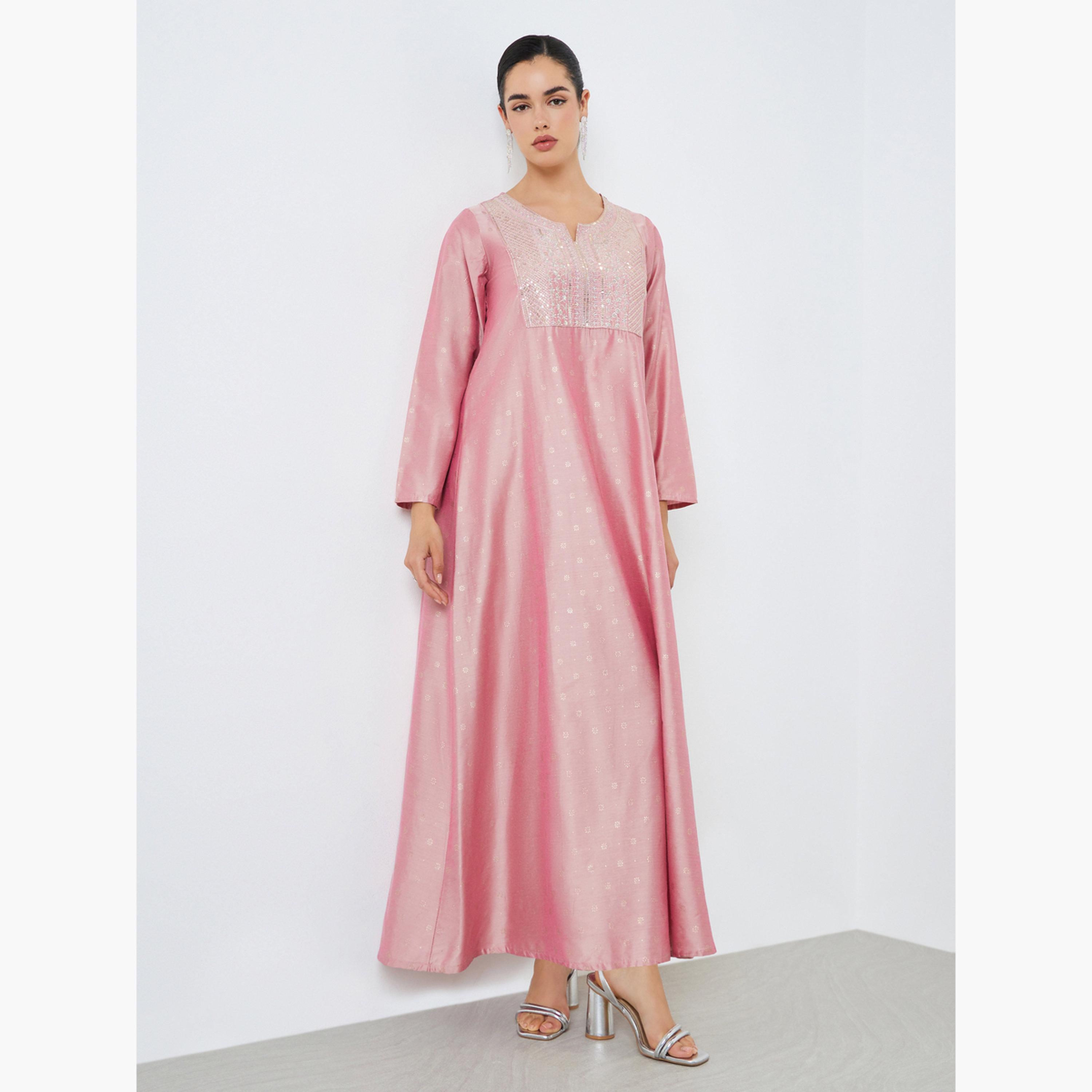 جلابية مزينة بحافة واسعة للنساء-women-arabicclothing-jalabiyas-image-1