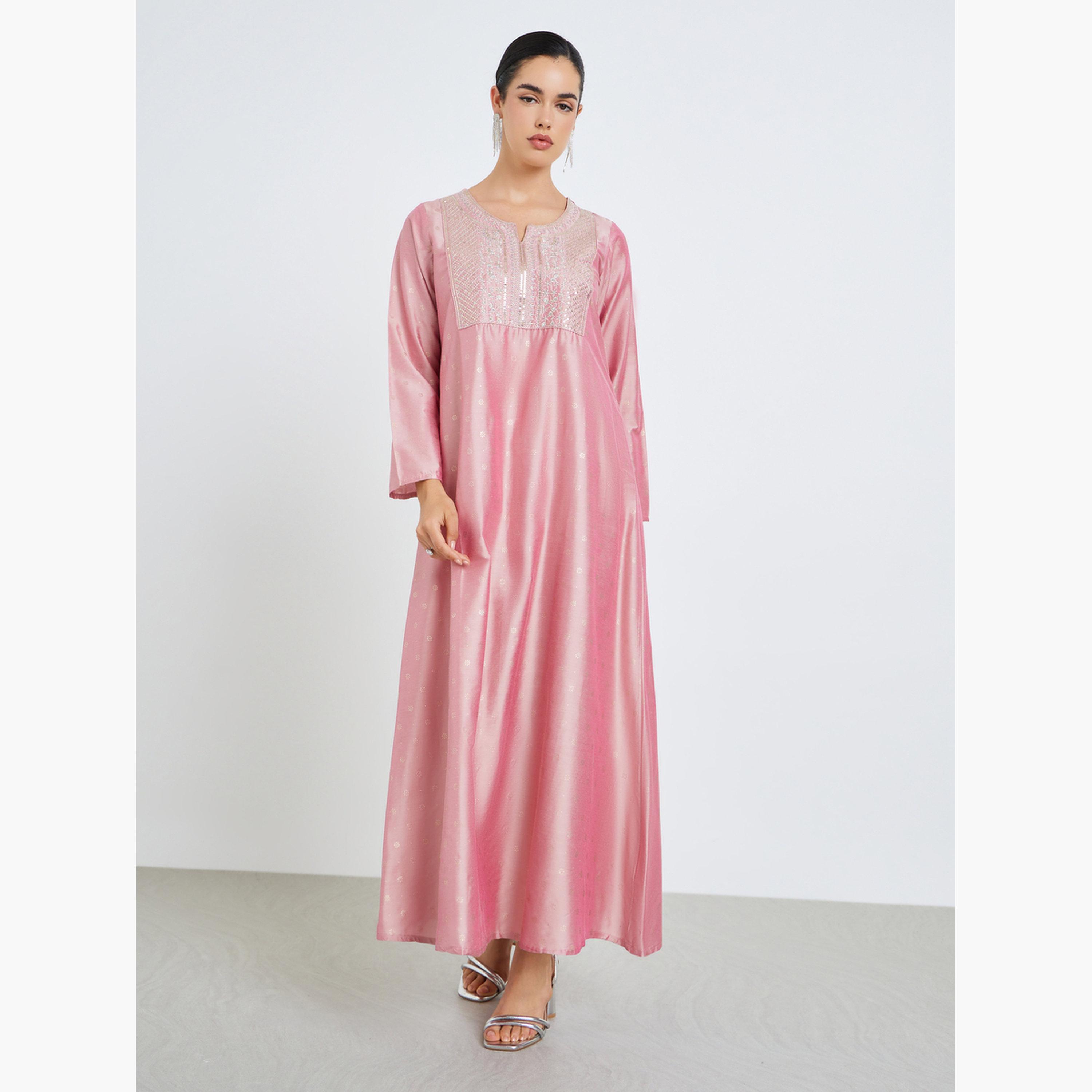 جلابية مزينة بحافة واسعة للنساء-women-arabicclothing-jalabiyas-image-3
