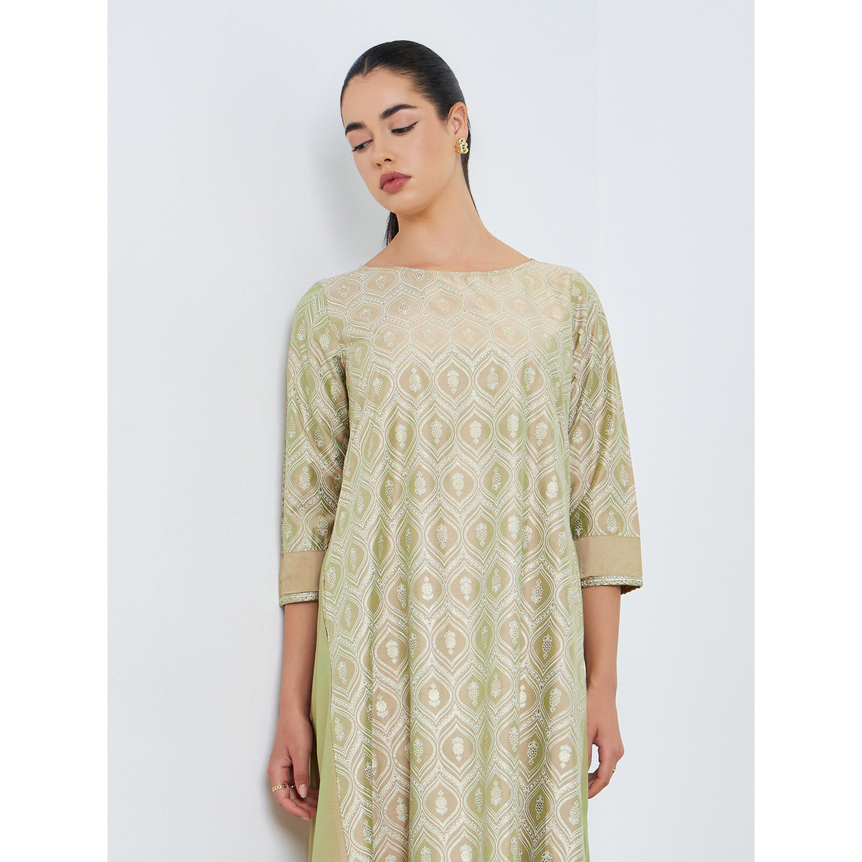 Styli Women Beige Foil Print A-Line Jalabiya-women-arabicclothing-jalabiyas-image-2