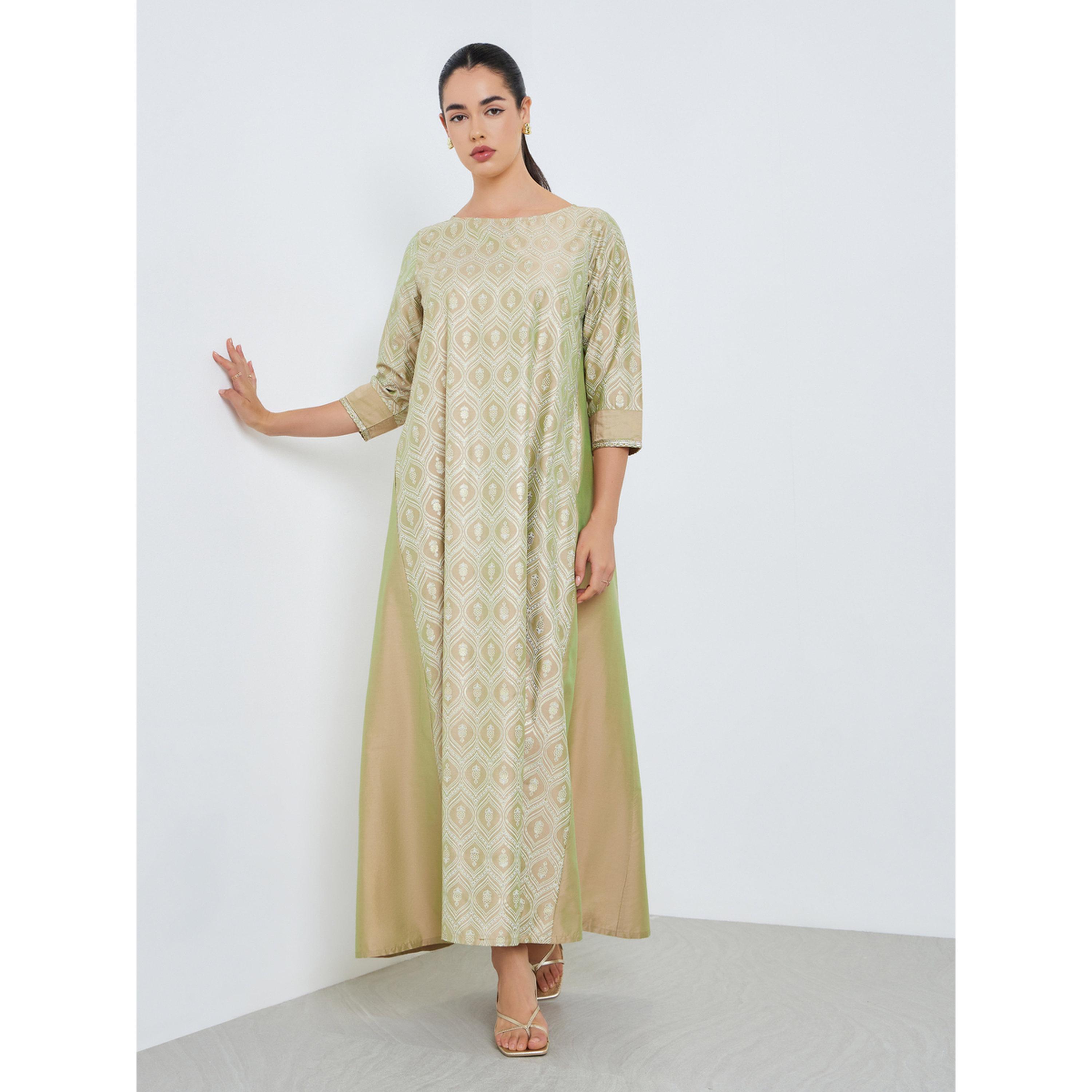 Styli Women Beige Foil Print A-Line Jalabiya-women-arabicclothing-jalabiyas-image-3