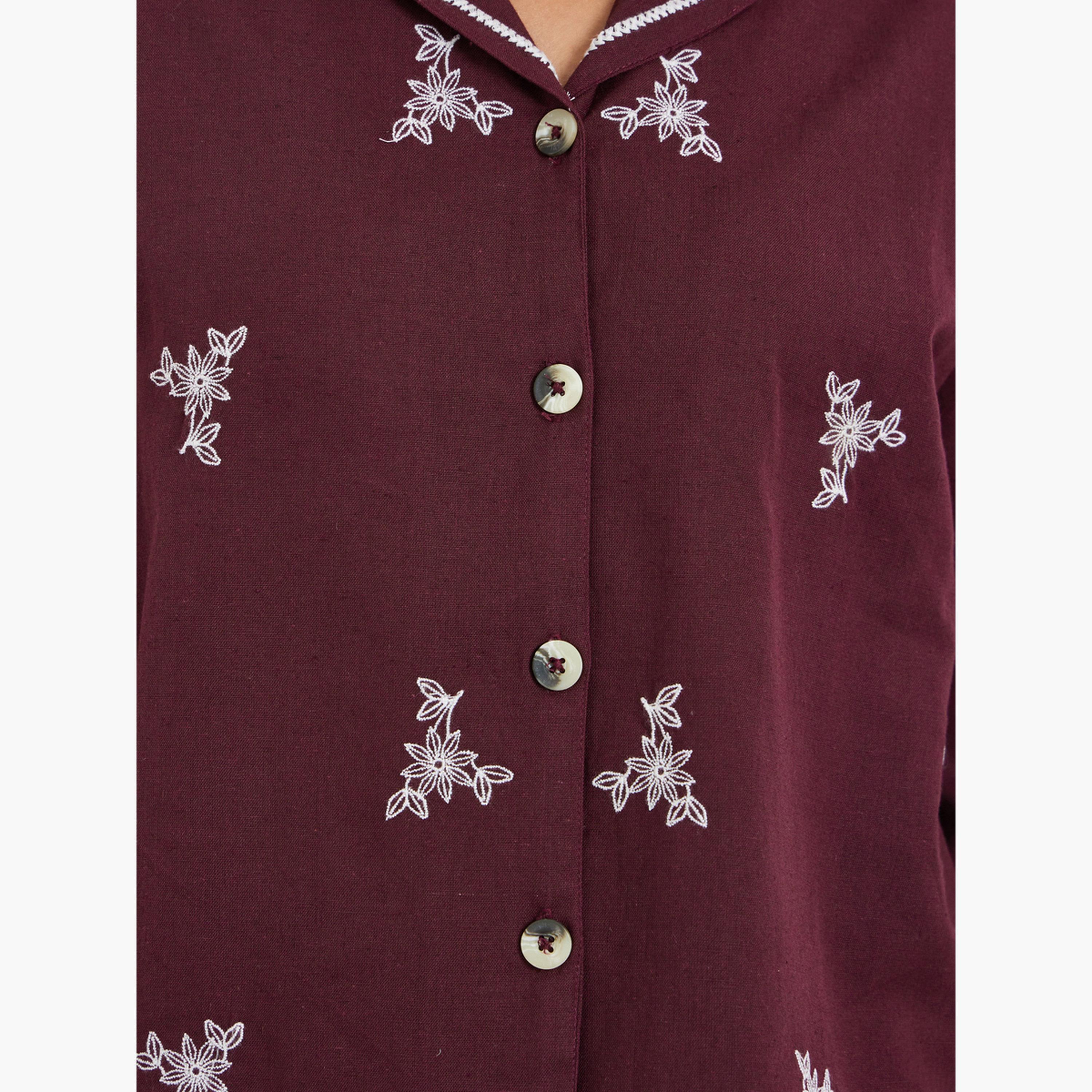 Styli Burgundy Embroidered Long Sleeve Shirt-women-clothing-shirtsandblouses-shirts-image-4