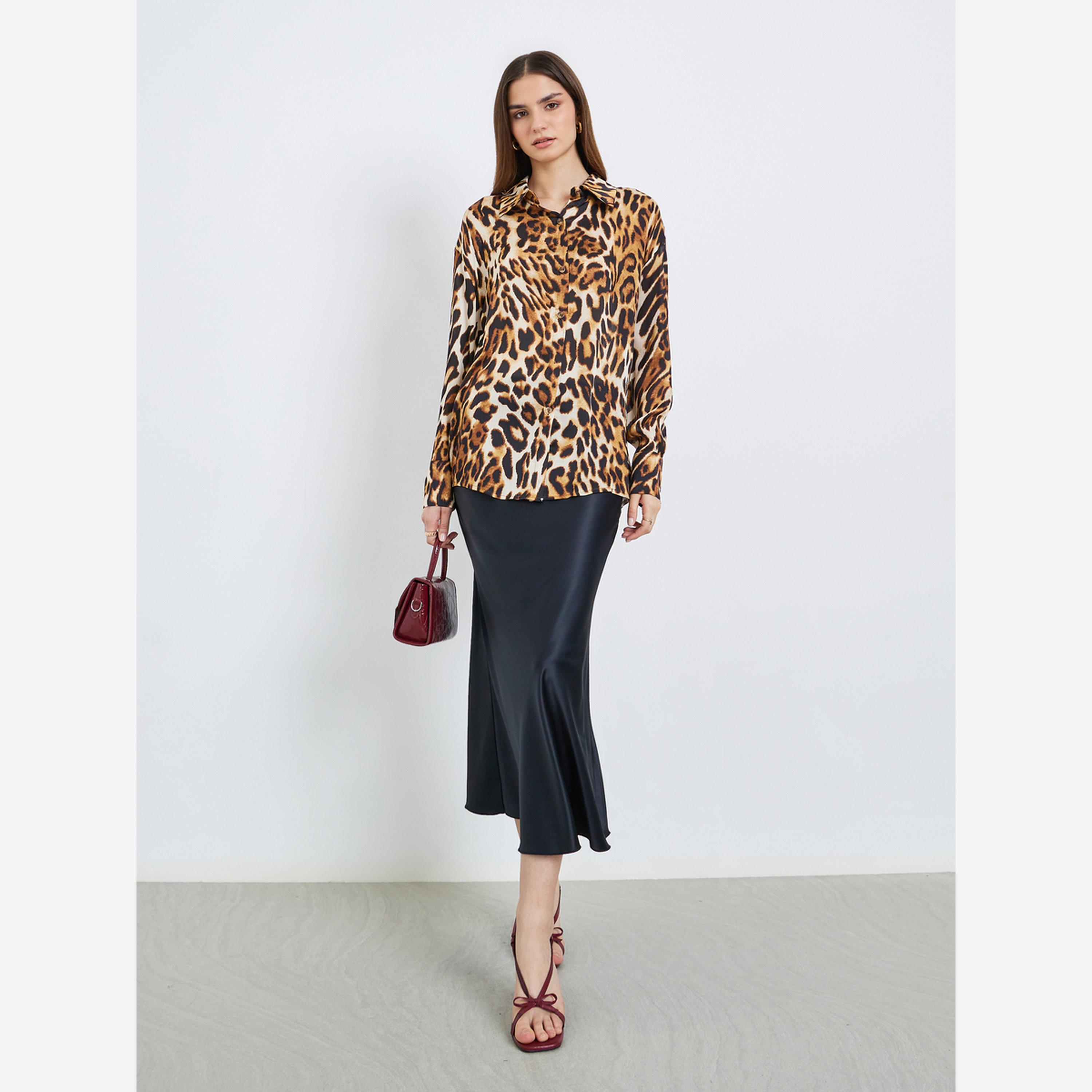 Styli Women Brown Leopard Print Long Sleeve Shirt-women-clothing-shirtsandblouses-shirts-image-2