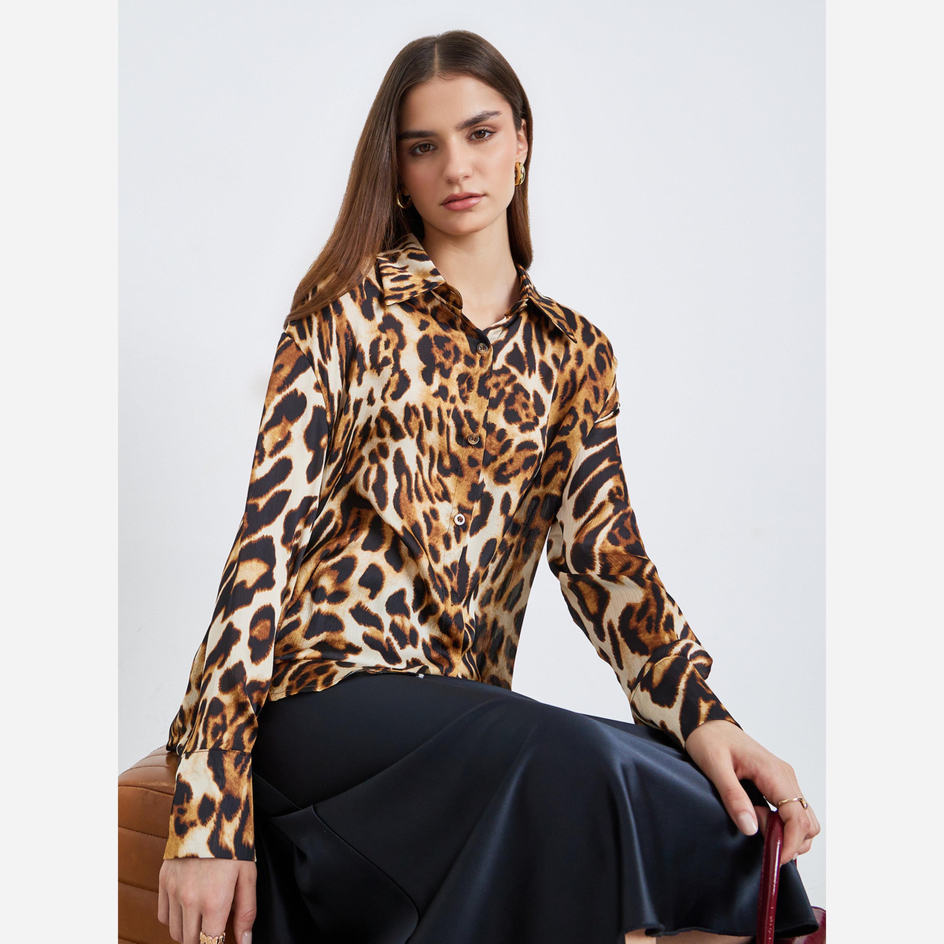 Styli Women Brown Leopard Print Long Sleeve Shirt-women-clothing-shirtsandblouses-shirts-image-3