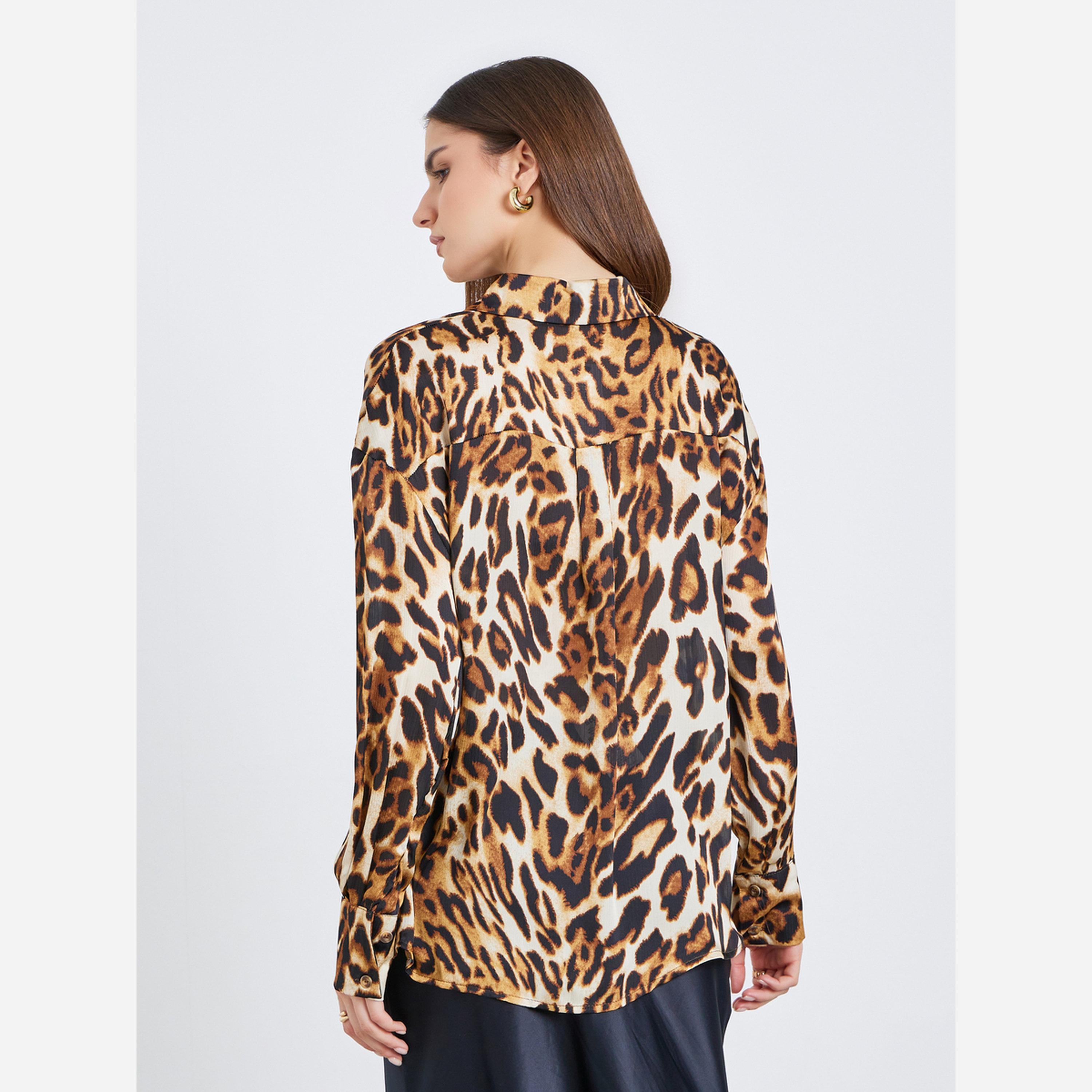 Styli Women Brown Leopard Print Long Sleeve Shirt-women-clothing-shirtsandblouses-shirts-image-5