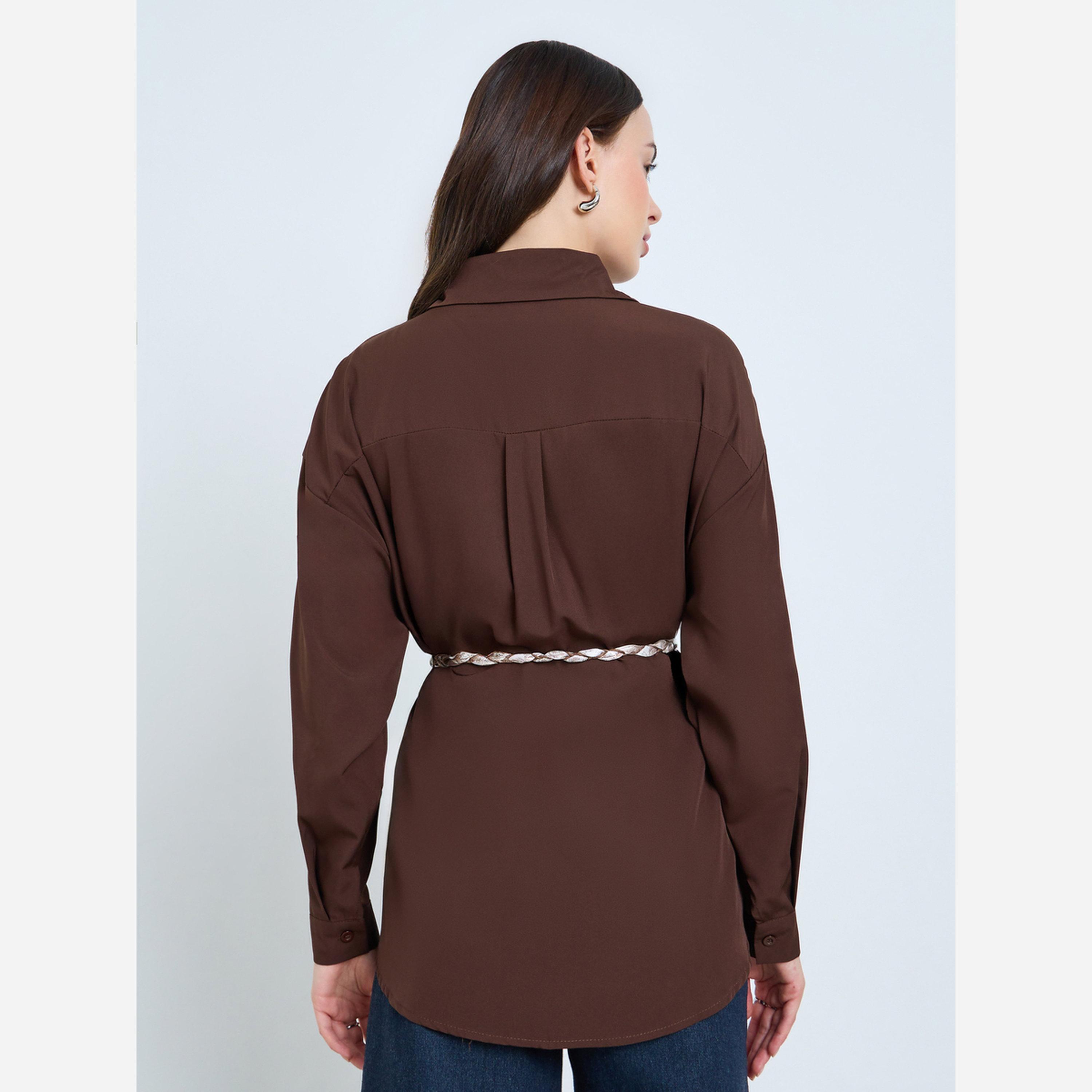 Styli Brown Long Sleeve Oversized Shirt-women-clothing-shirtsandblouses-shirts-image-4