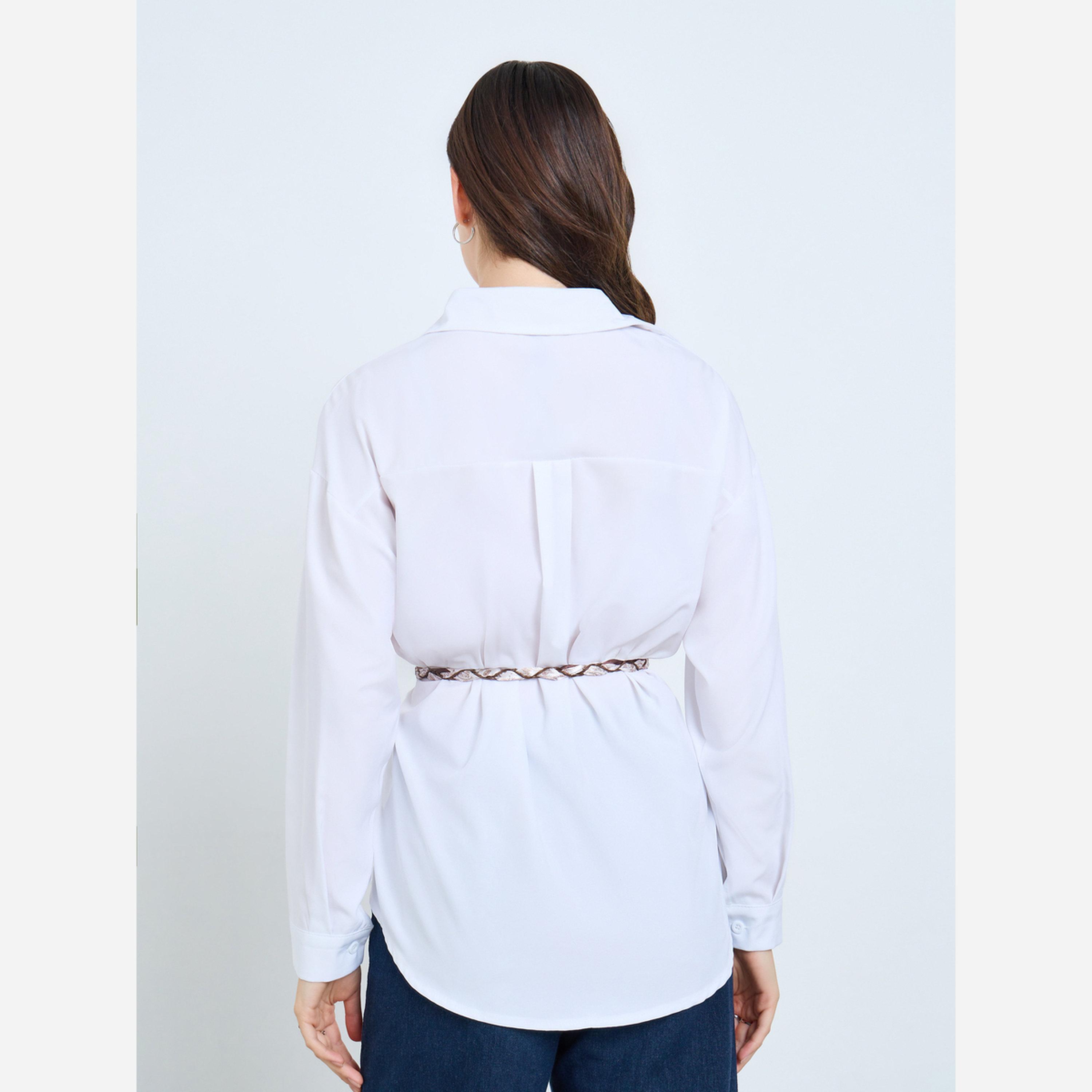 ستايلي - قميص لون أبيض مقاس واسع أكمام طويلة-women-clothing-shirtsandblouses-shirts-image-4