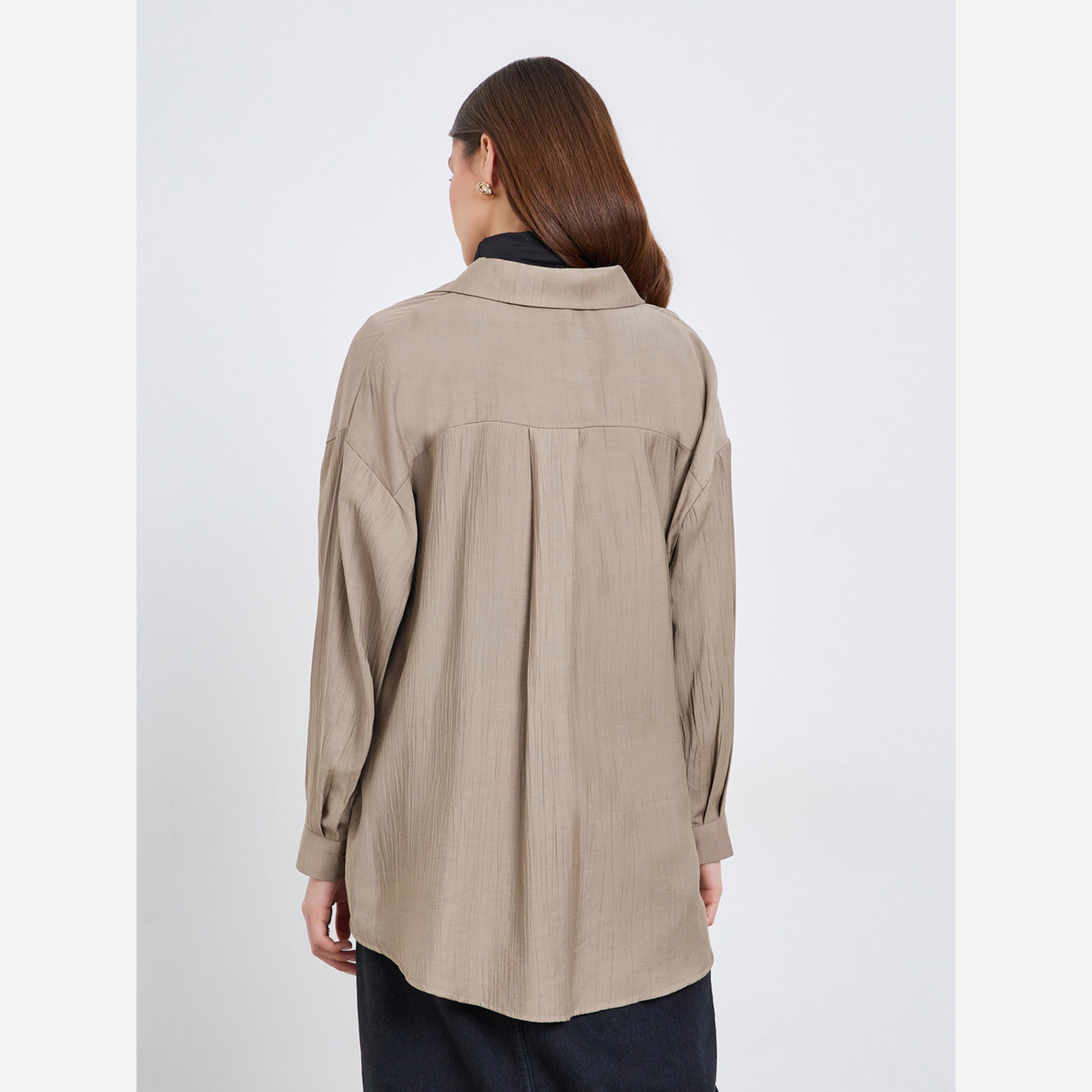 ستايلي - قميص نسائي مطرز لون بيج مقاس واسع-women-clothing-shirtsandblouses-shirts-image-5