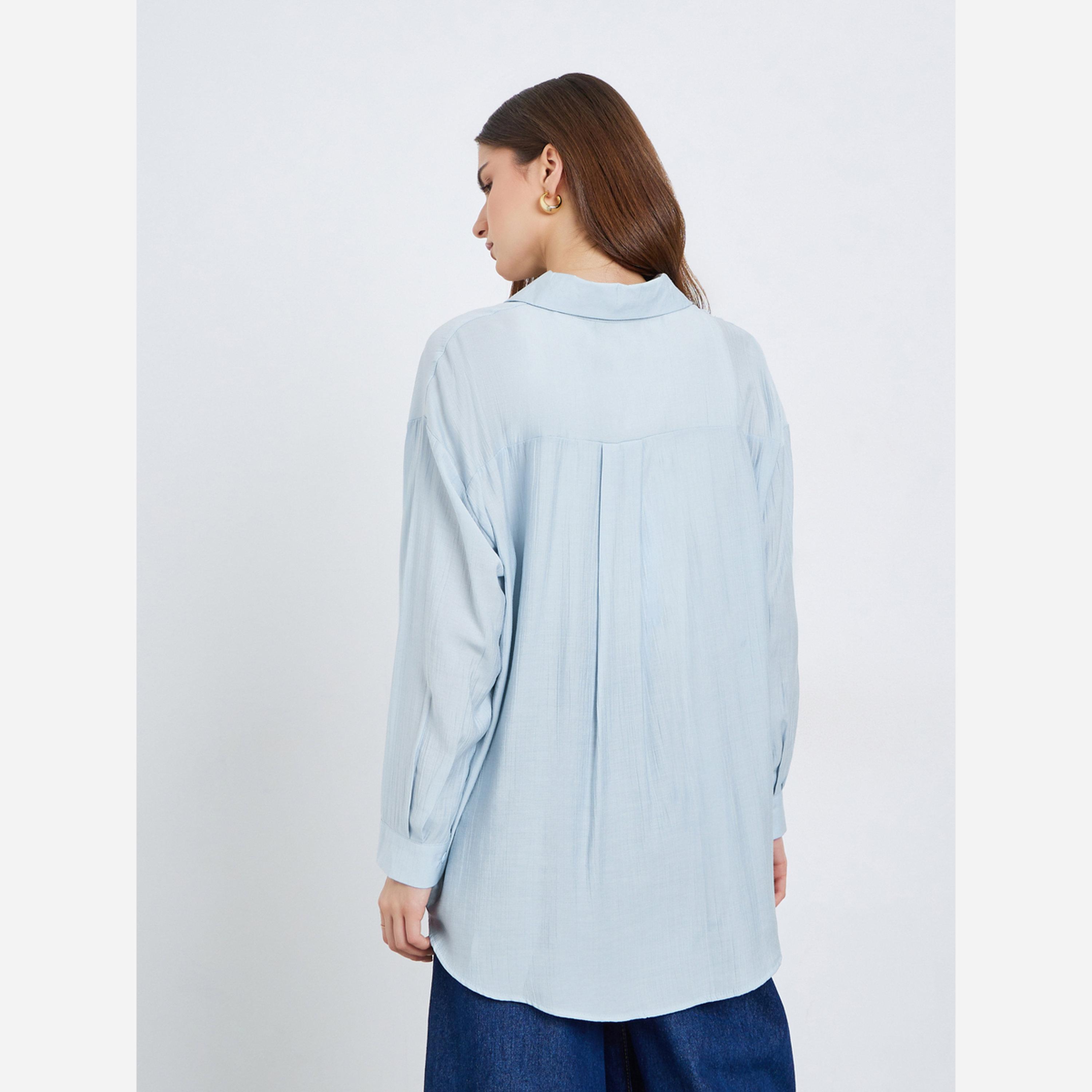 ستايلي - قميص نسائي لون أزرق فاتح مقاس واسع بتفاصيل مطرزة-women-clothing-shirtsandblouses-shirts-image-5