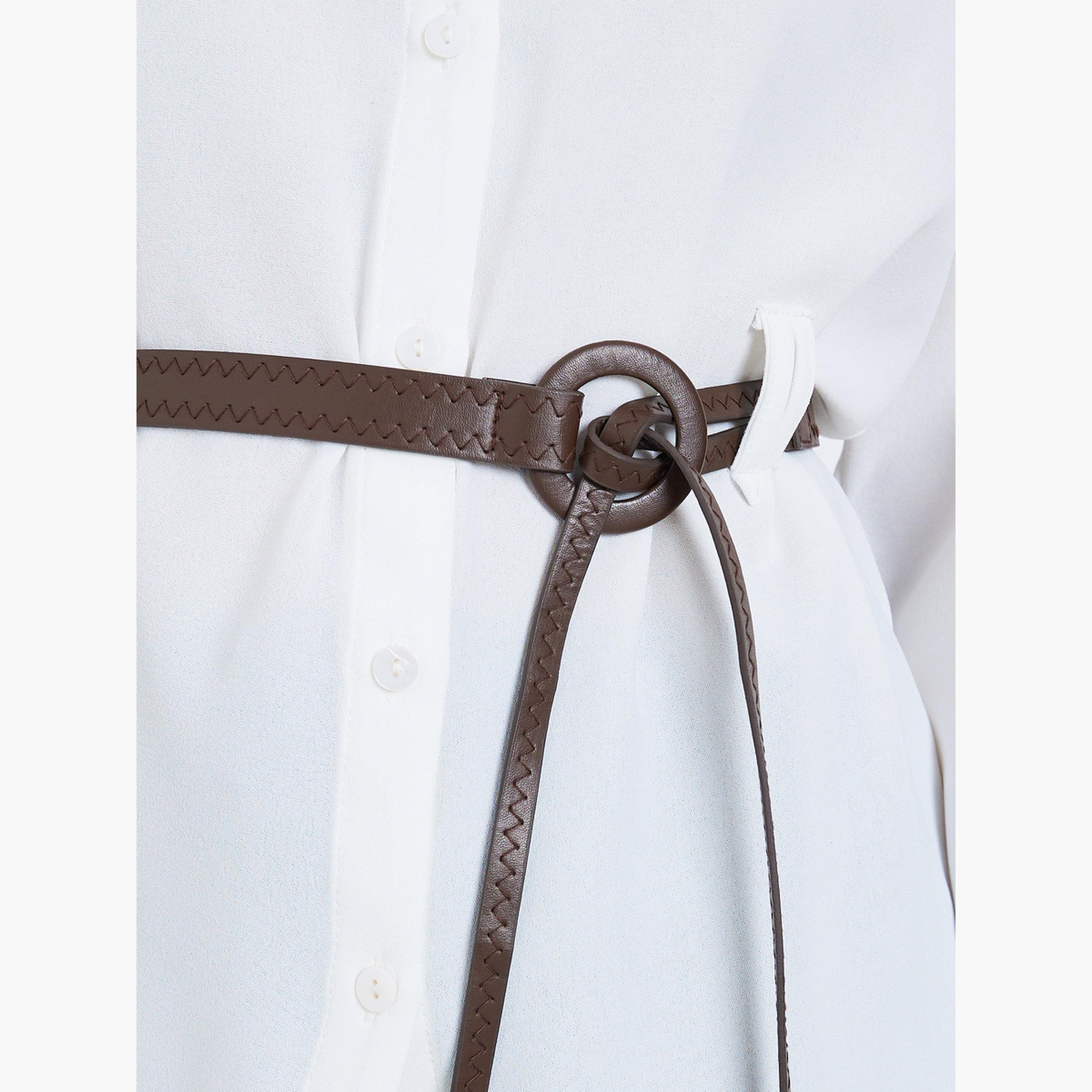 بلوزة سادة بأكمام طويلة وحزام-women-clothing-shirtsandblouses-shirts-image-4