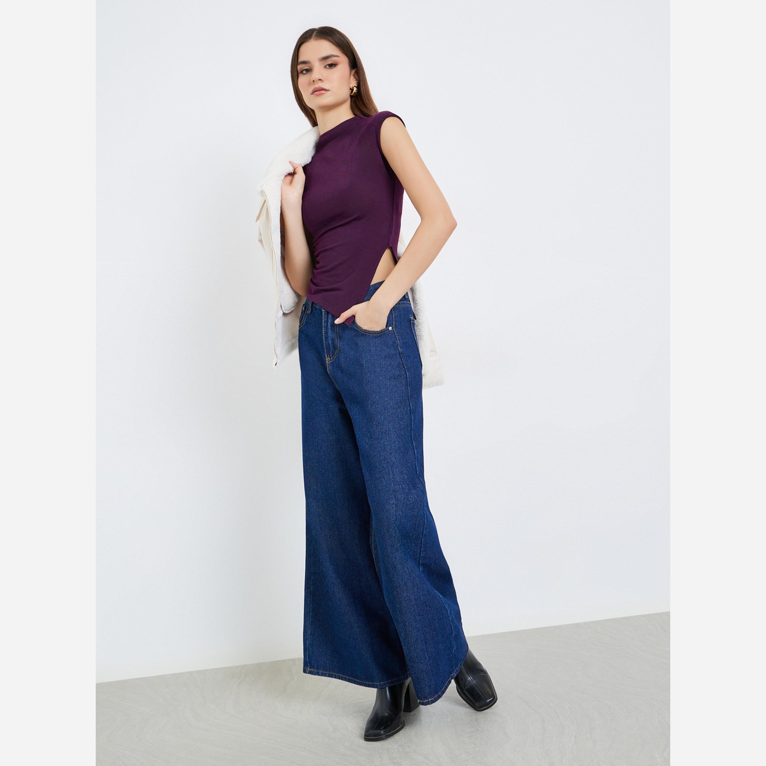 Styli Women Purple Knit Mock Neck Sleeveless Top-women-clothing-shirtsandblouses-blouses-image-2